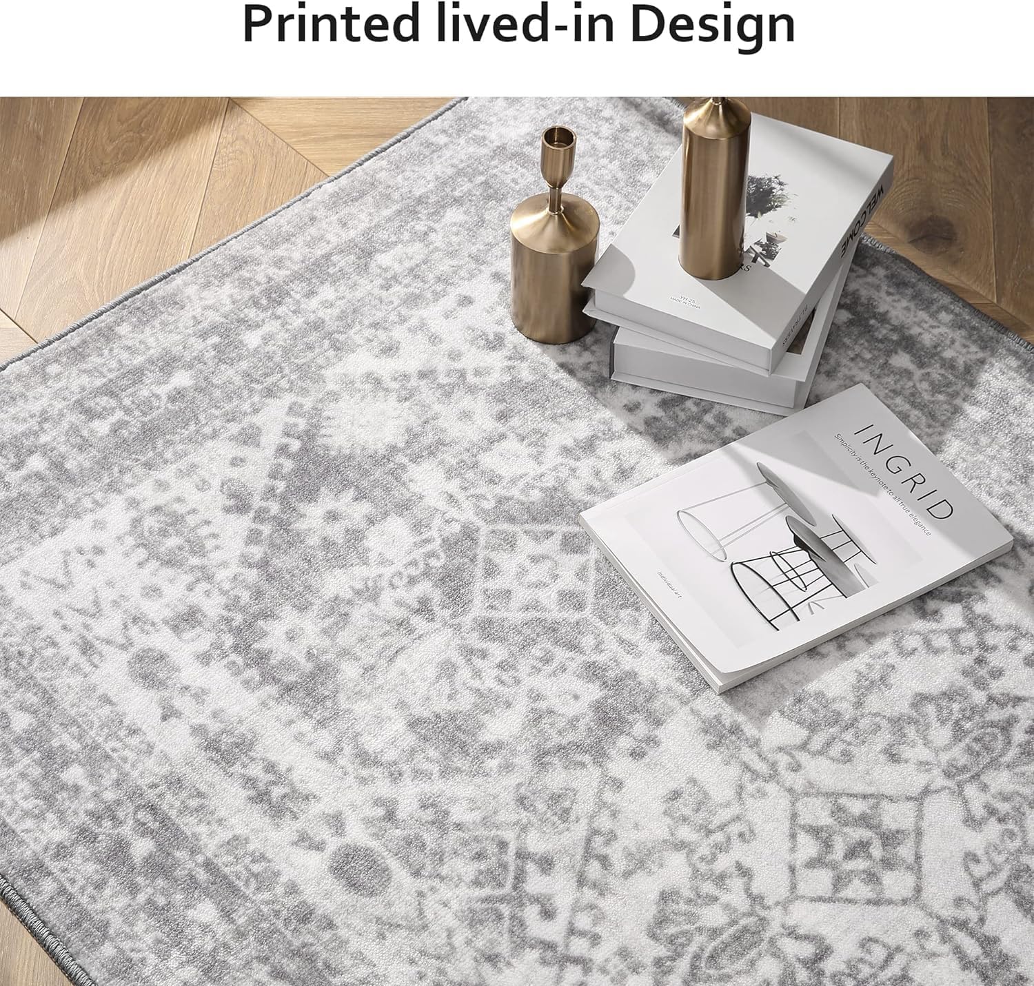 BEIMO Runner Rug 2X10 for Hallway Entryway, Machine Washable Area Rug for Indoor Laundry Bedroom, Distressed Vintage Grey Medallion Floral Print Thin Rug Low Pile Lightweight with Non Slip Backing