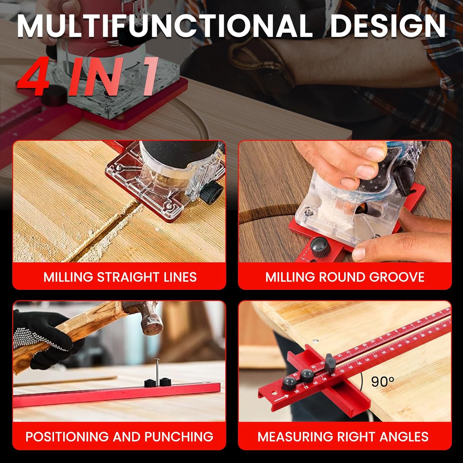 4 in 1 Router Milling Groove Bracket,Aluminum Alloy Router Circle Cutting Jig,Router Guide for Cutting Circles,Multifunctional Adjustable Router Jig Tool for Woodworking