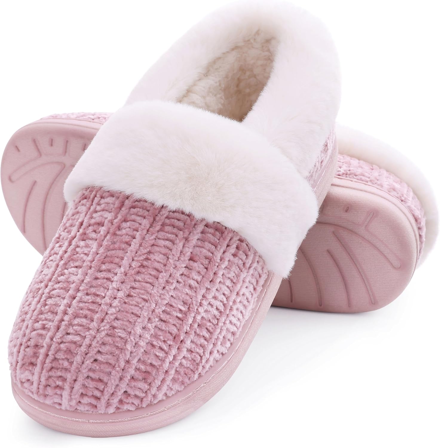 Evshine Women's Fuzzy Memory Foam Slippers, Closed Back Knit Bedroom Slippers, Slip-On Warm House Shoes for Indoor & Outdoor Comfort