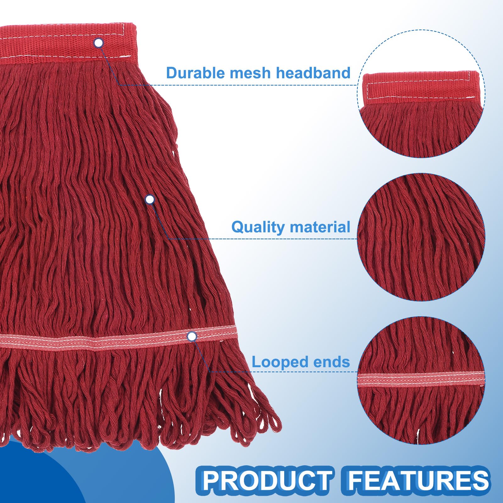 QUARKZMAN 6uds Comercial Trapeador Cabezal Reemplazo Algodón Cuerda Trapeador Cabeza Húmedo Limpieza Trapeador Cabeza Recargas para Hogar Industrial Comercial Uso Rojo
