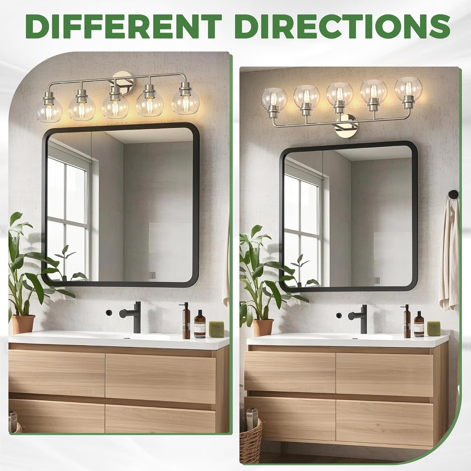 DORESshop 5-Light Bathroom Light Fixtures, 32.67-Inch Nickel Bathroom Vanity Light with Clear Glass Globe Shade, Modern Vanity Lights for Bathroom Living Room Hallway Bedroom, E26, ETL Listed