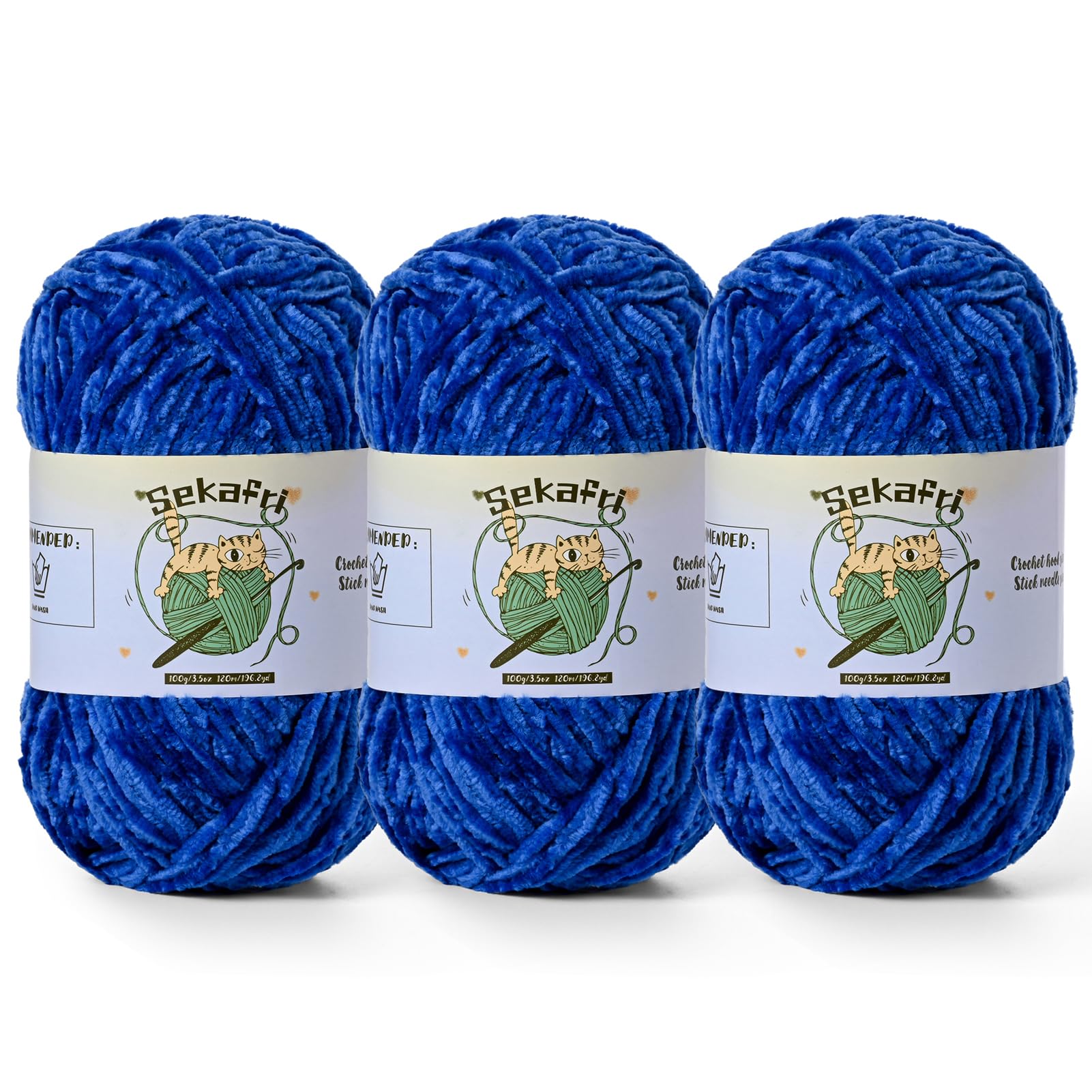 Fuzzy Chenille Yarn for Crocheting Amigurumi Yarn 3 Royal Blue