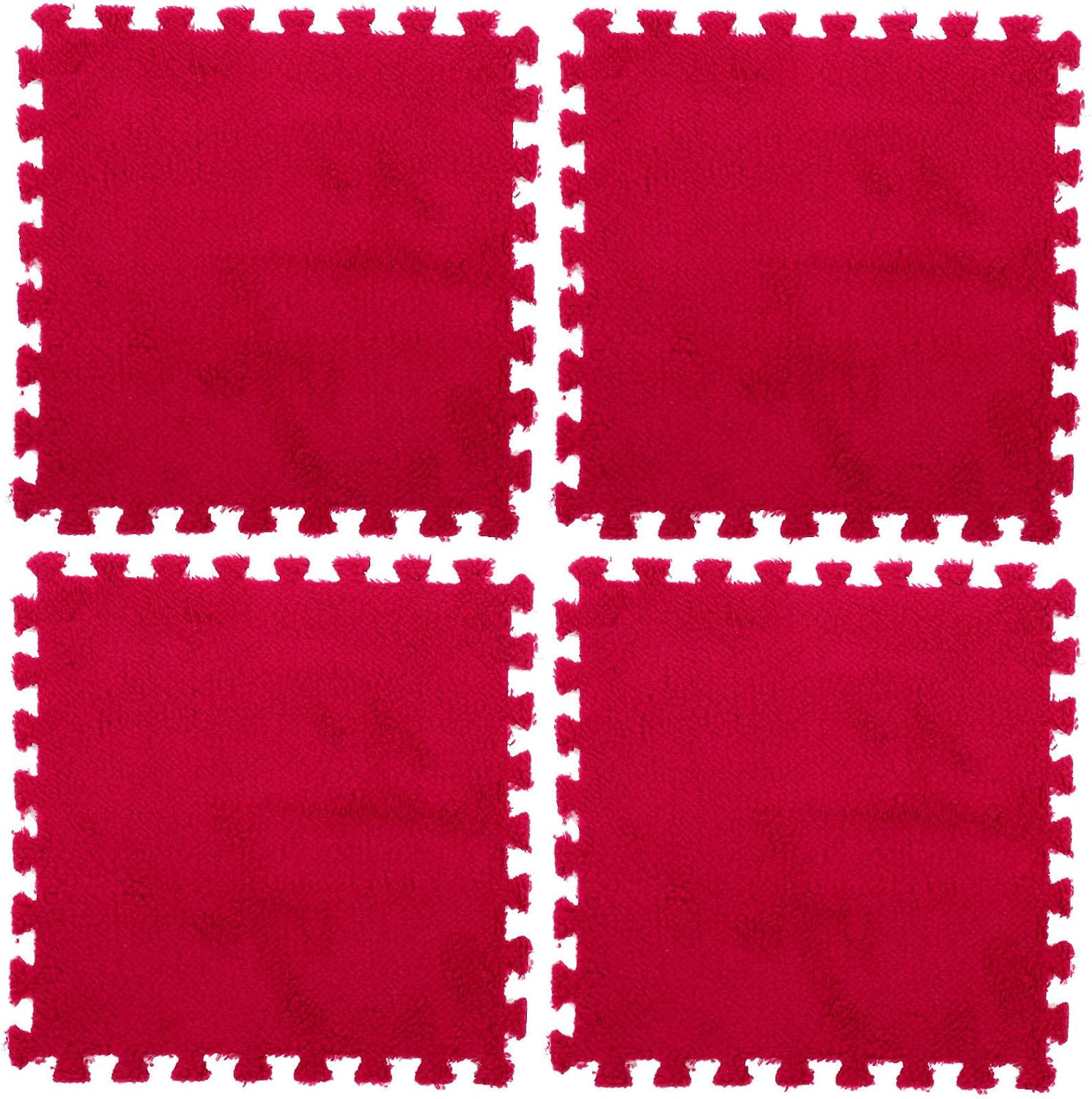 SHINEOFI Eva Plush Floor Mat Soft 4pcs with High Pressure Pressing Red Decorative 30x30x1cm Puzzle Tiles, for Play Mat or Gym Floor Protection