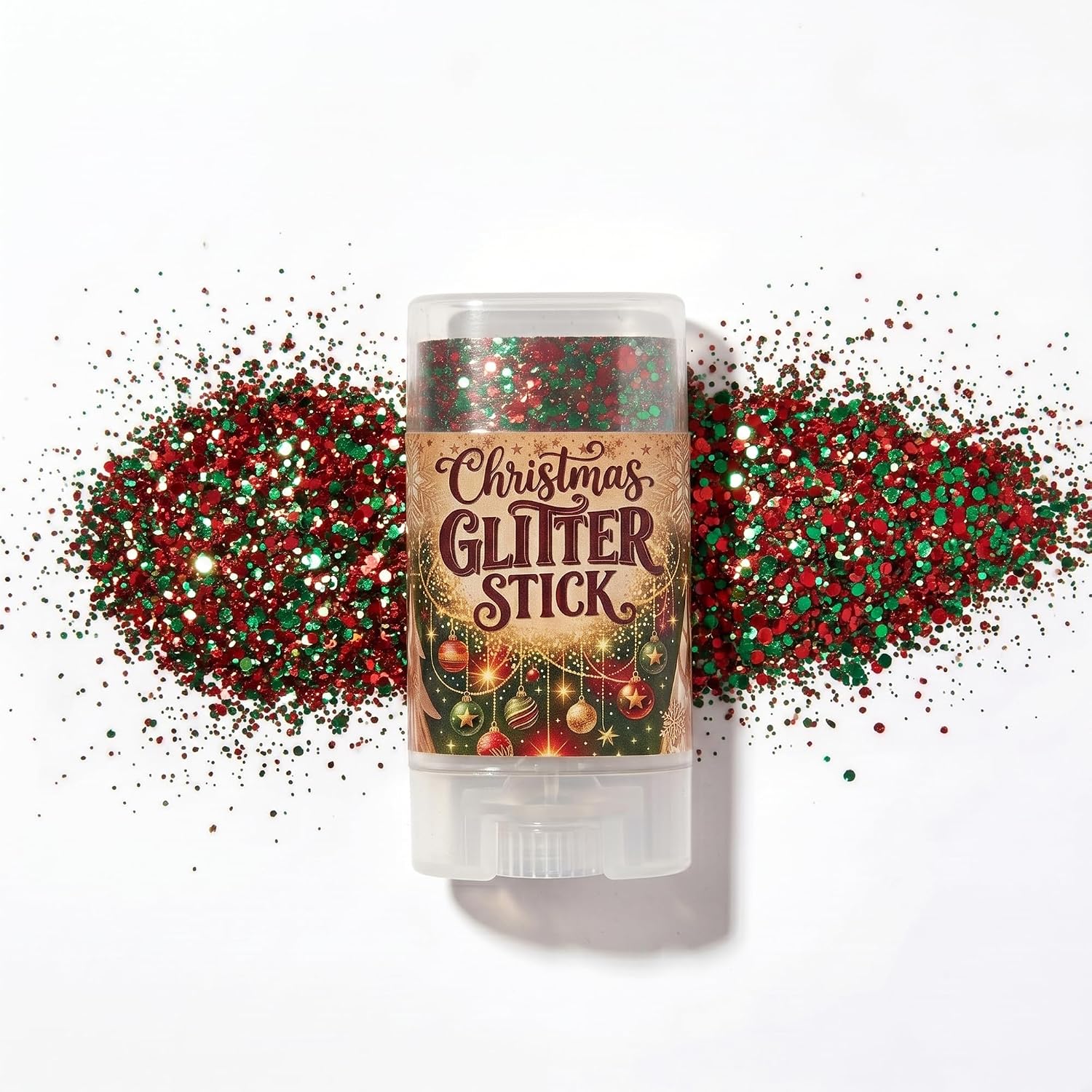 Christmas Glitter Stick, Red Silver Green Chunky Glitter Makeup for Face, Hair & Body, Long Lasting Waterproof Shimmer Gel for Holiday Party Festival Costume Cosplay