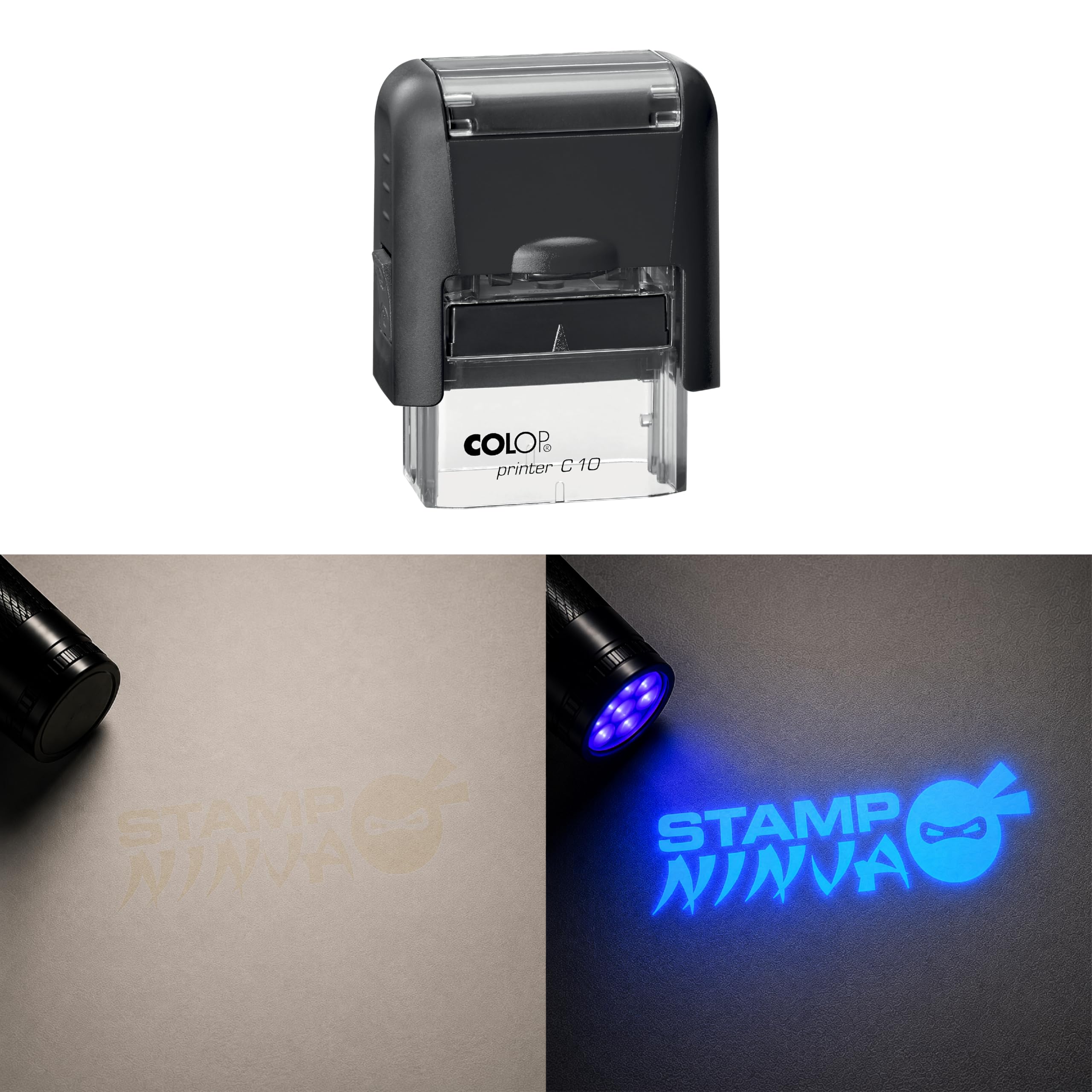 UV Security Stamp with Invisible UV Ink | Custom Personalised Stamp for Asset Marking, Property Identification, Anti-Theft Security & Document Verification (26mm x 9mm - C10)