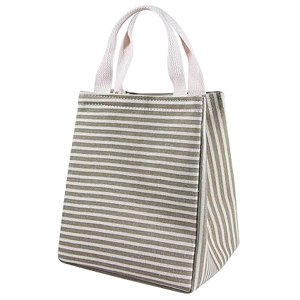Daixers Lunch Bag Insulated Lunch Box for Women Men Kids,Reusable Adult Lunch Tote Bags for School, Work or Travel (Striped Grey)