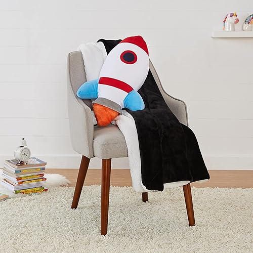 Miniatura 5 de Yaxa Basics Decoración de habitación de niños, almohada decorativa de cohetes espaciales, nave espacial, poliéster, surtido, 16.5 x 4 pulgadas