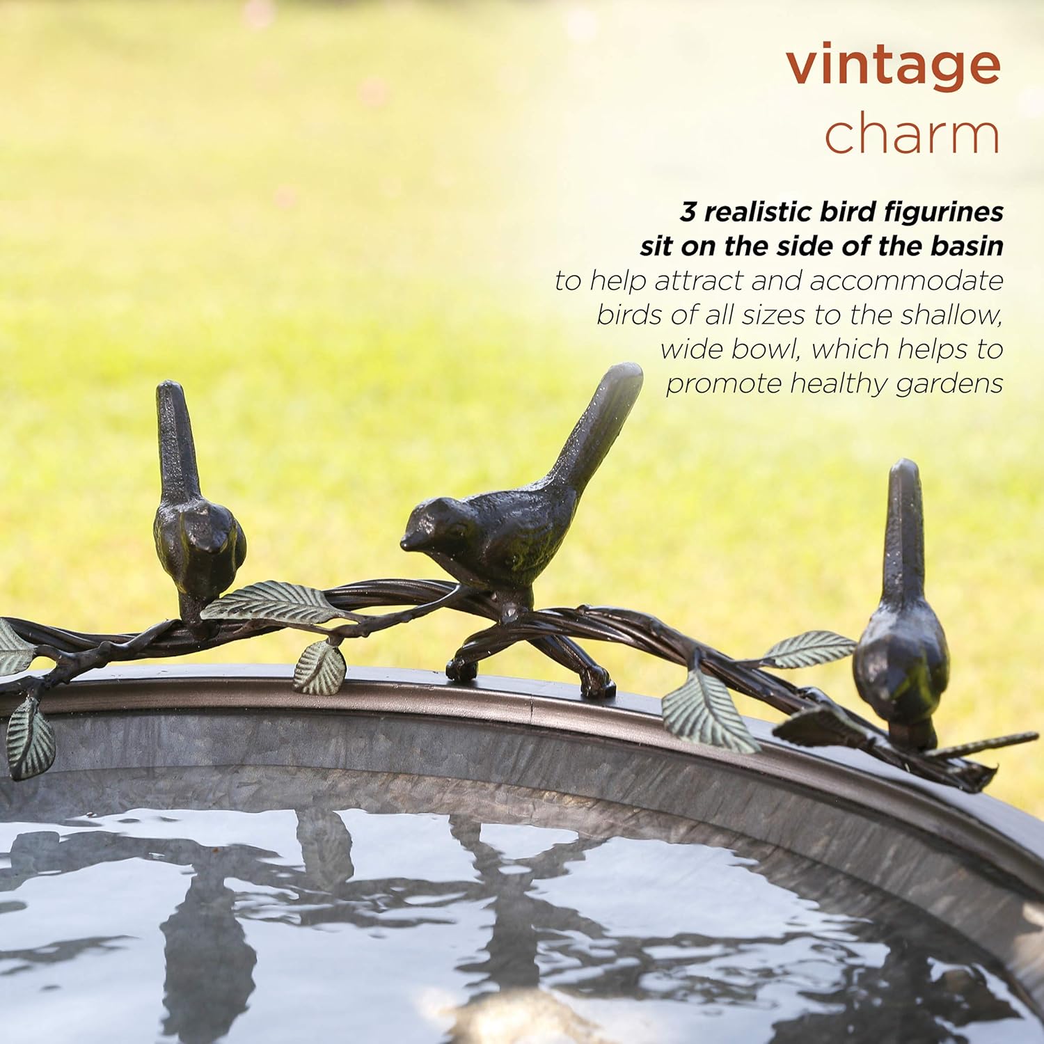 Alpine Corporation ORS684 Alpine Vintage Metal Birdbath, 22" L x 24" W x 35" H, Silver : Patio, Lawn & Garden
