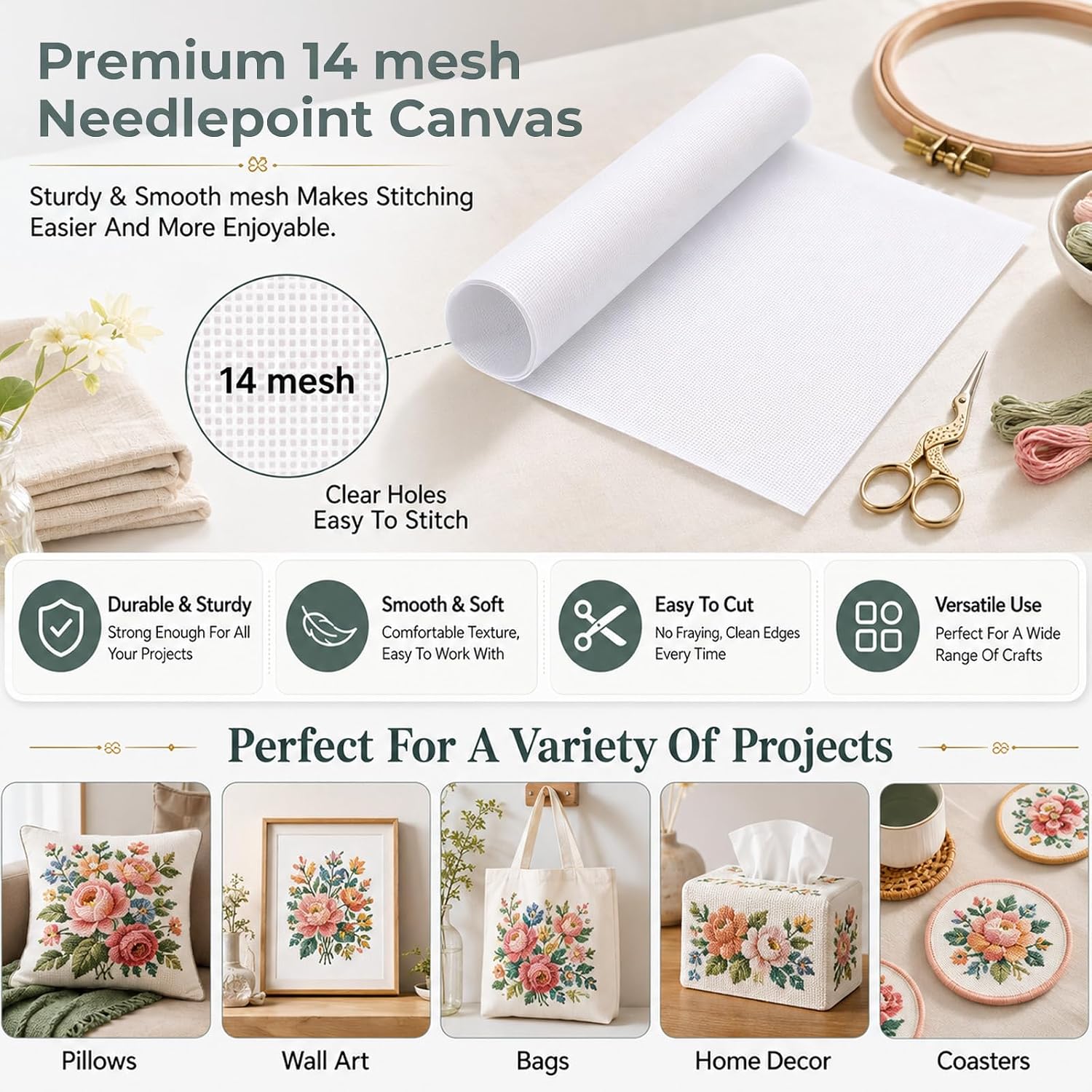 19.69x19.69 Inch Mesh White Needlepoint Canvas
