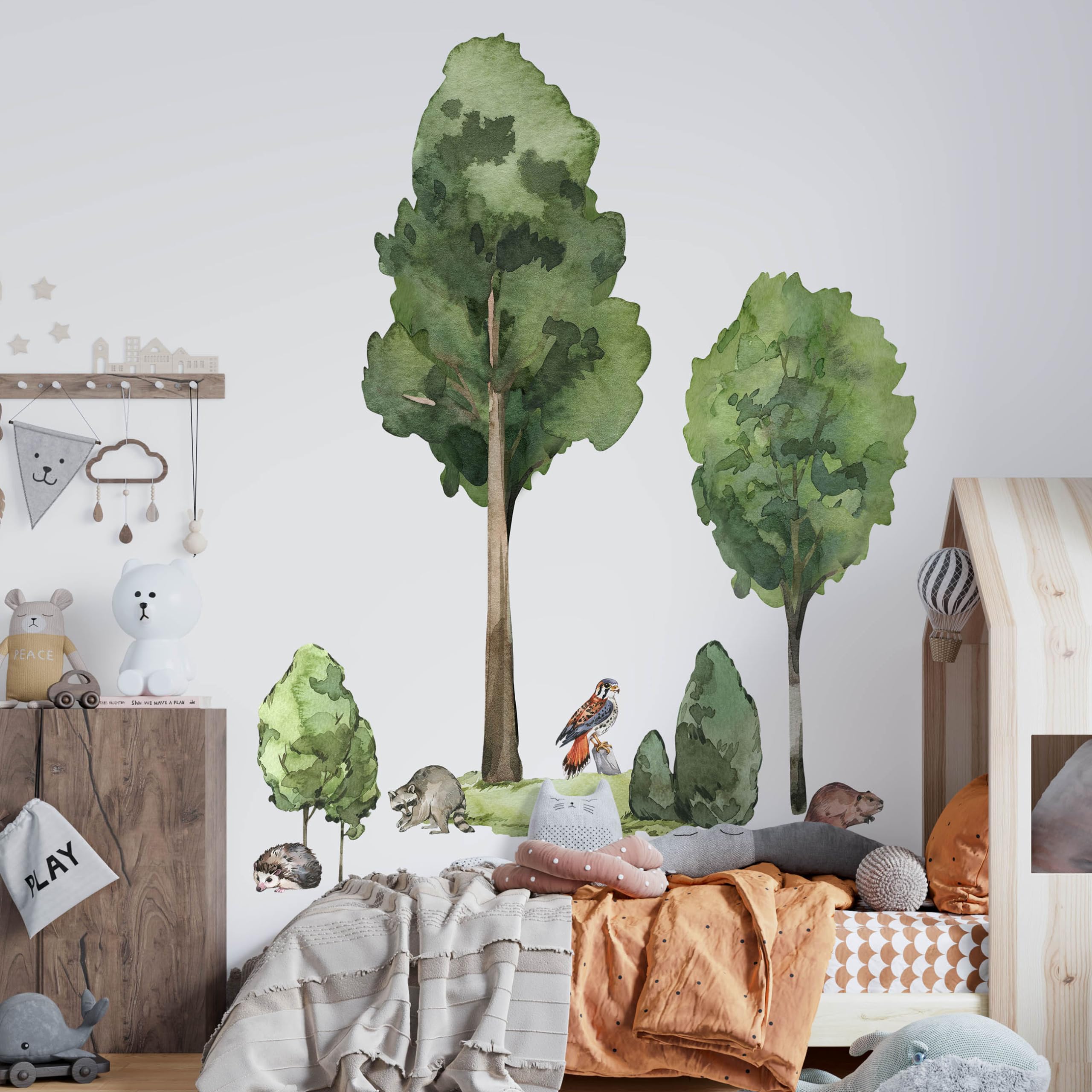 Große Bäume Wandtattoo Wald Wandaufkleber Tiere XXL Wandtattoo Laubbäume Aufkleber fürs Kinderzimmer