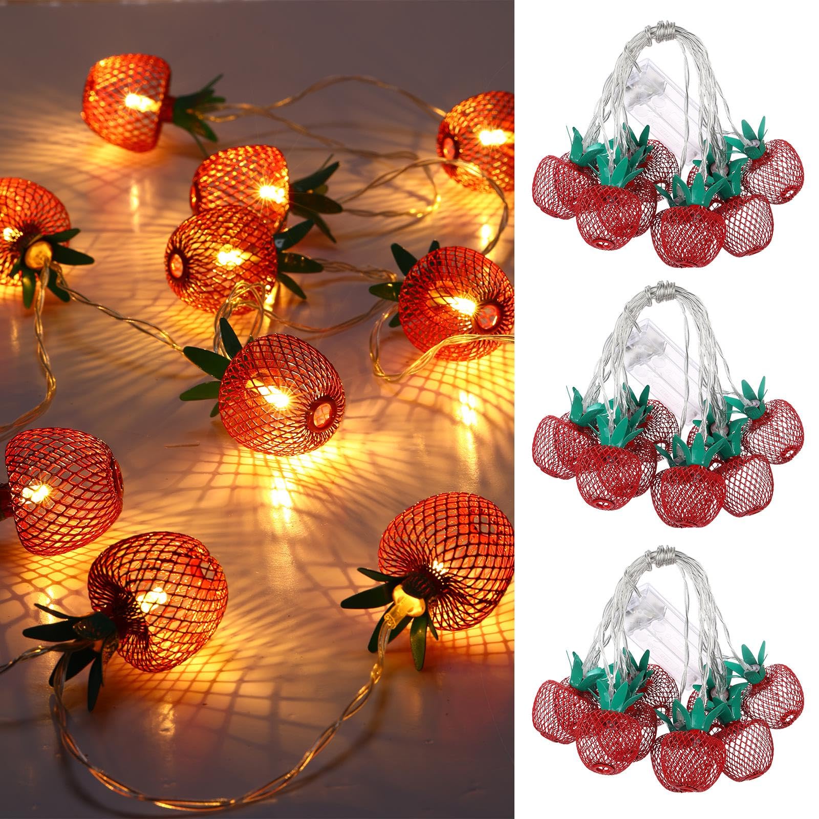 VIHOSE 3 juegos de 10 luces LED de manzana en forma de fruta, luces de hadas que funcionan con pilas, decoración de lámpara colgante LED para decoración de fiesta temática de otoño, dormitorio,