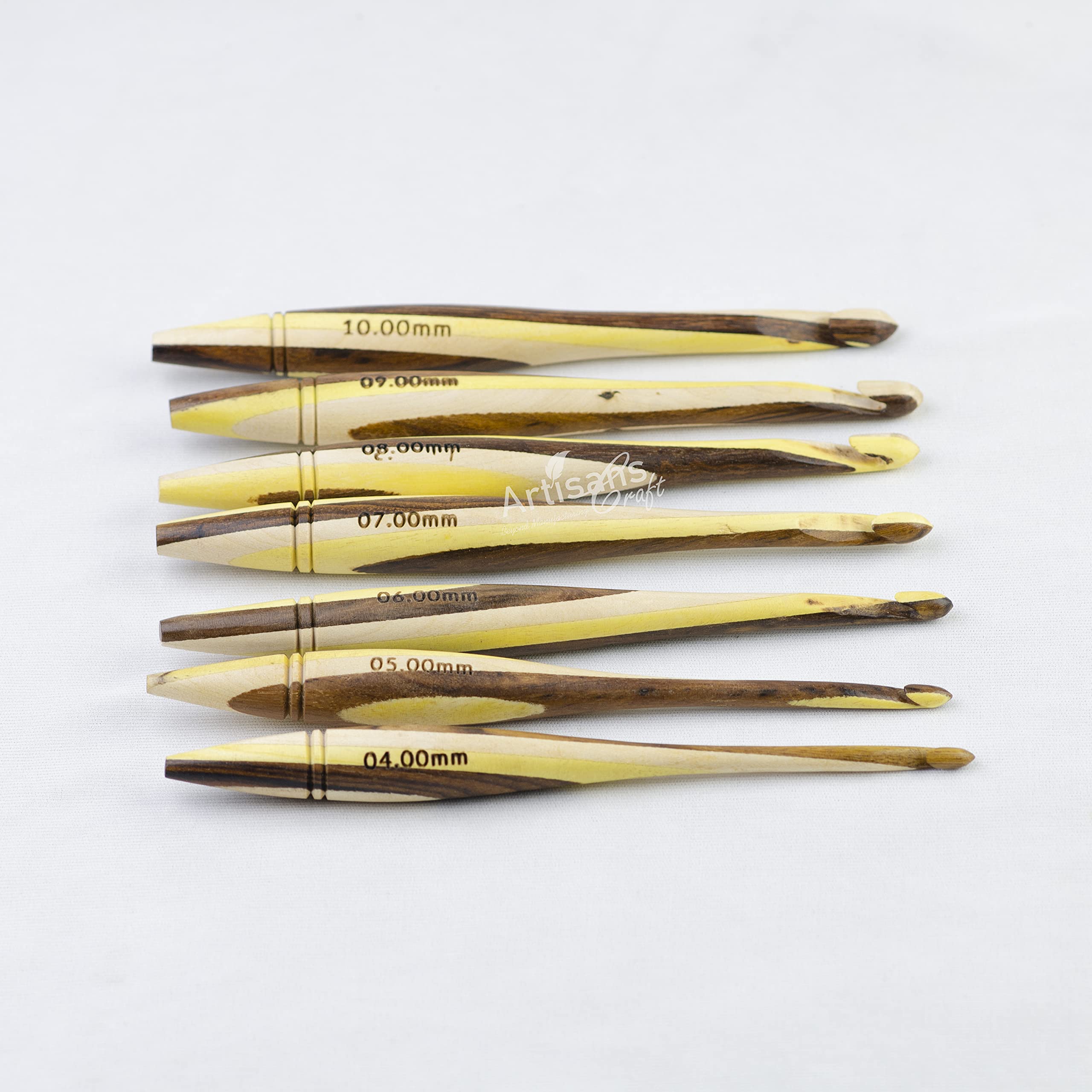 ARTISANS Craft - Multiwood Set of 7 Crochet Hooks 4 MM to 10 MM, Ergonomic Wooden Crochet Hooks for Arthritic Hands, Knitting & Crocheting Needles - Extra Long Crochet Hook