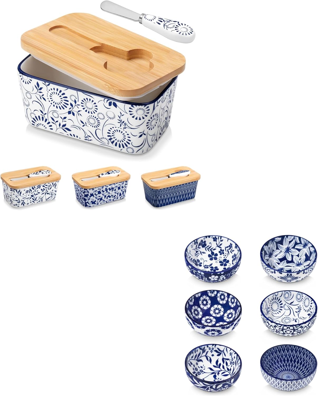 vancasso SELENE Butter Dish with Lid Bundles Ceramic 2.7 Oz Mini Dipping Bowls Set of 6