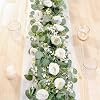 2PCS 12FT Artificial Eucalyptus Flower Garland with Navy Blue and White Roses Fake Flowers Greenery Garland Faux Gypsophila Floral Vines for Wedding Party Home Table Runner Decor