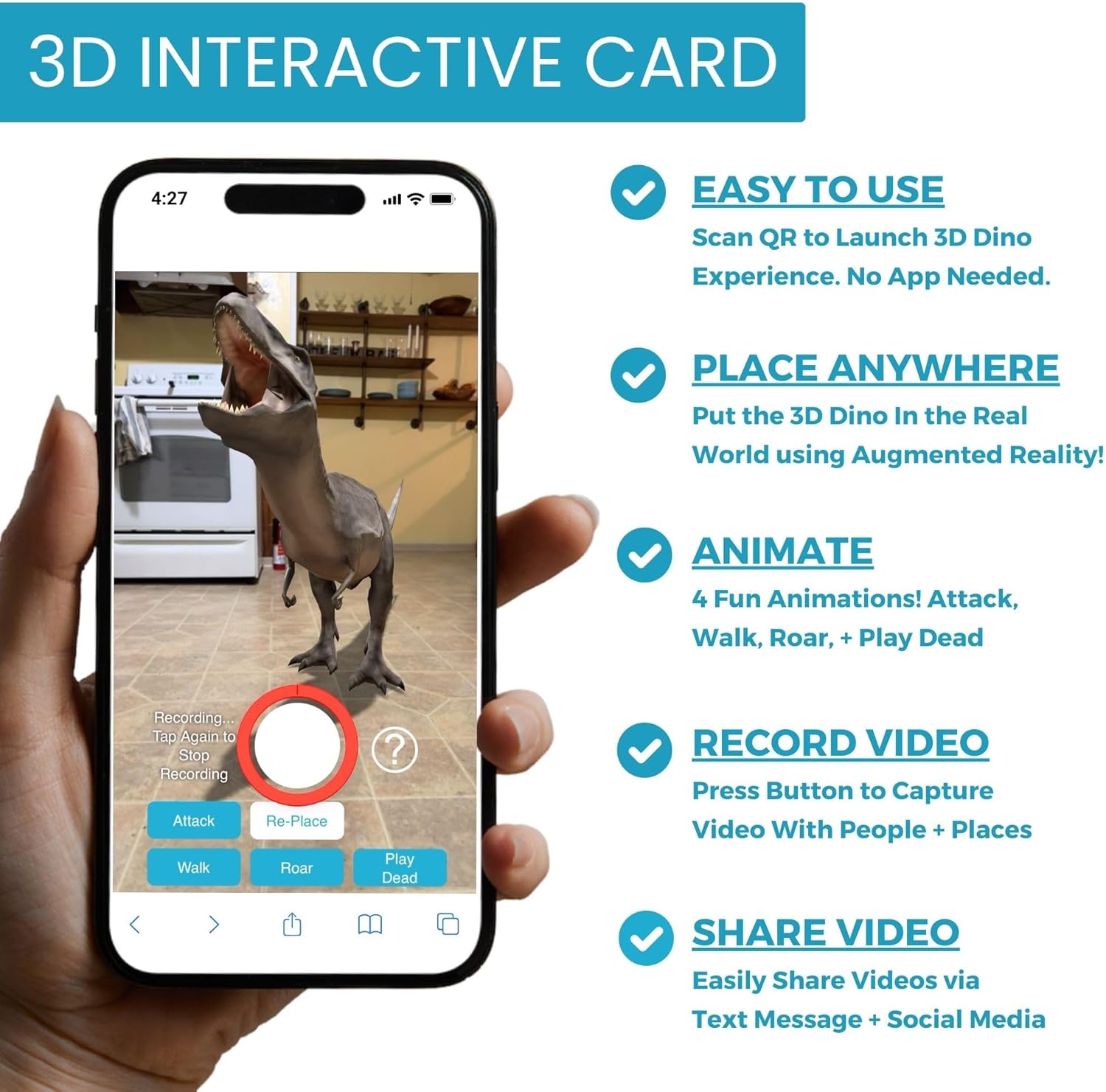 Magic Greetings - 3D Dino Birthday Card - Amazing 3D Interactive T-Rex Card for Kids, Mom, Dad, Husband, Friends, Dino Lovers - Easy QR Activation No App Needed - Made in the USA - Image 3