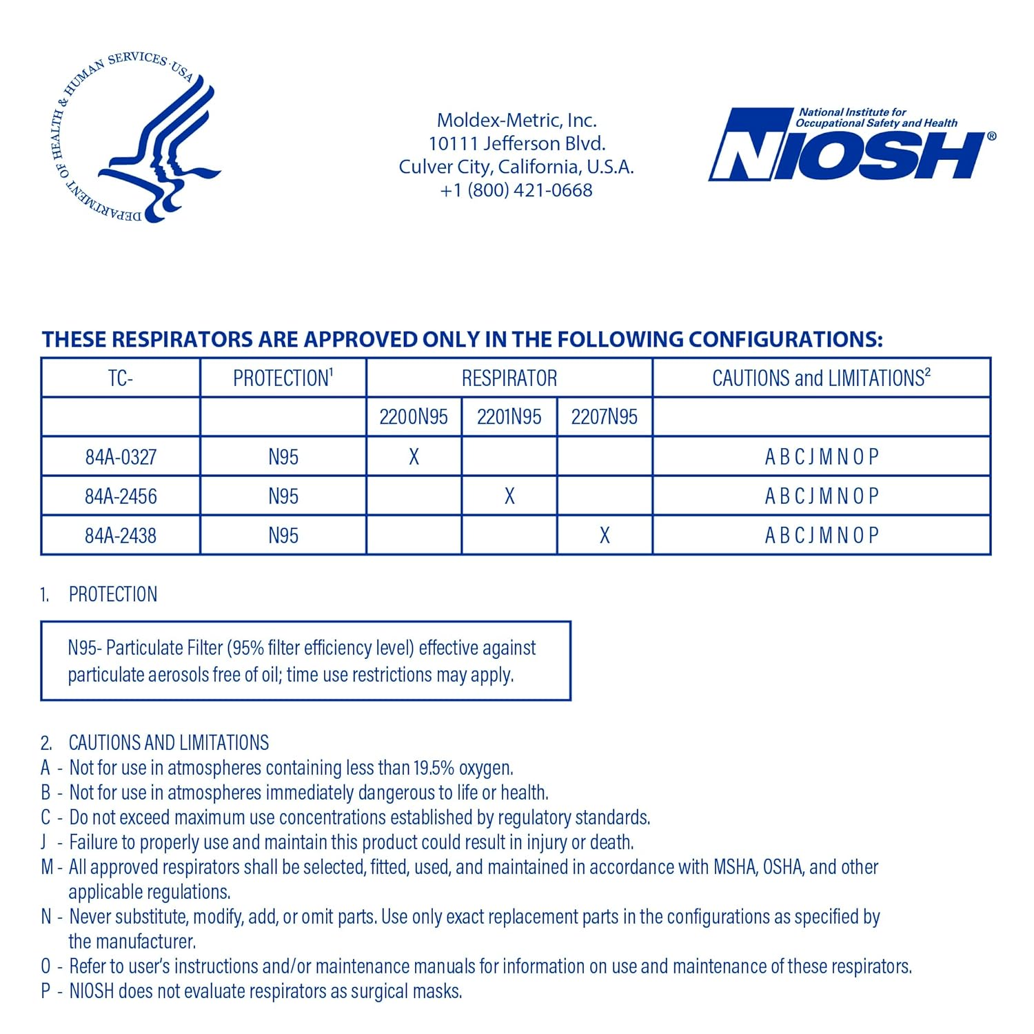 Moldex 2207N95 Disposable Particulate Respirator, Size Low Profile, NIOSH Approved