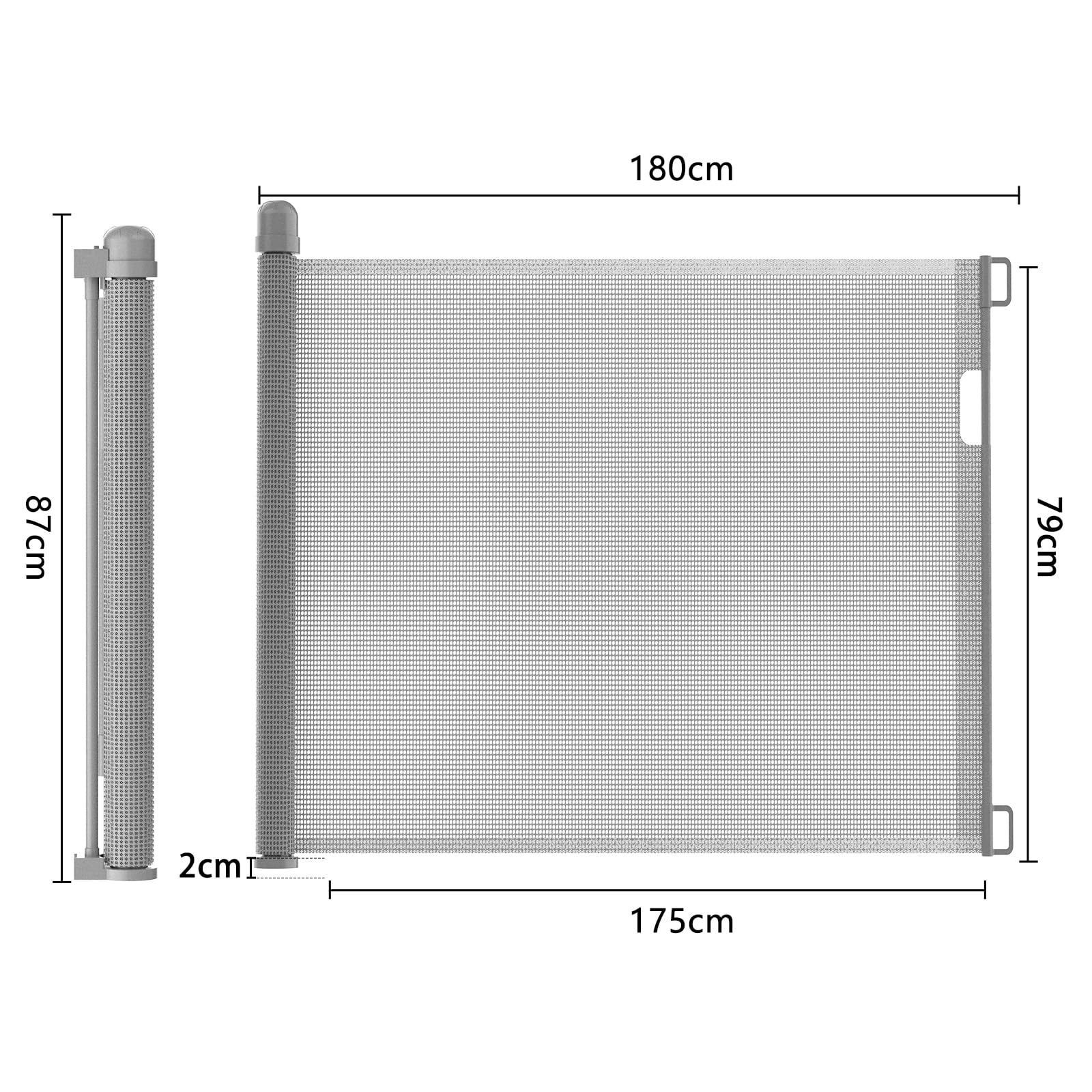 LZQ Türschutzgitter Treppenschutzgitter Roll für Babys und Haustiere,Baby Absperrgitter,0-180cm, 87 cm Hoch,Geeignet für Treppen/Türen/Innen & Außen, Grau