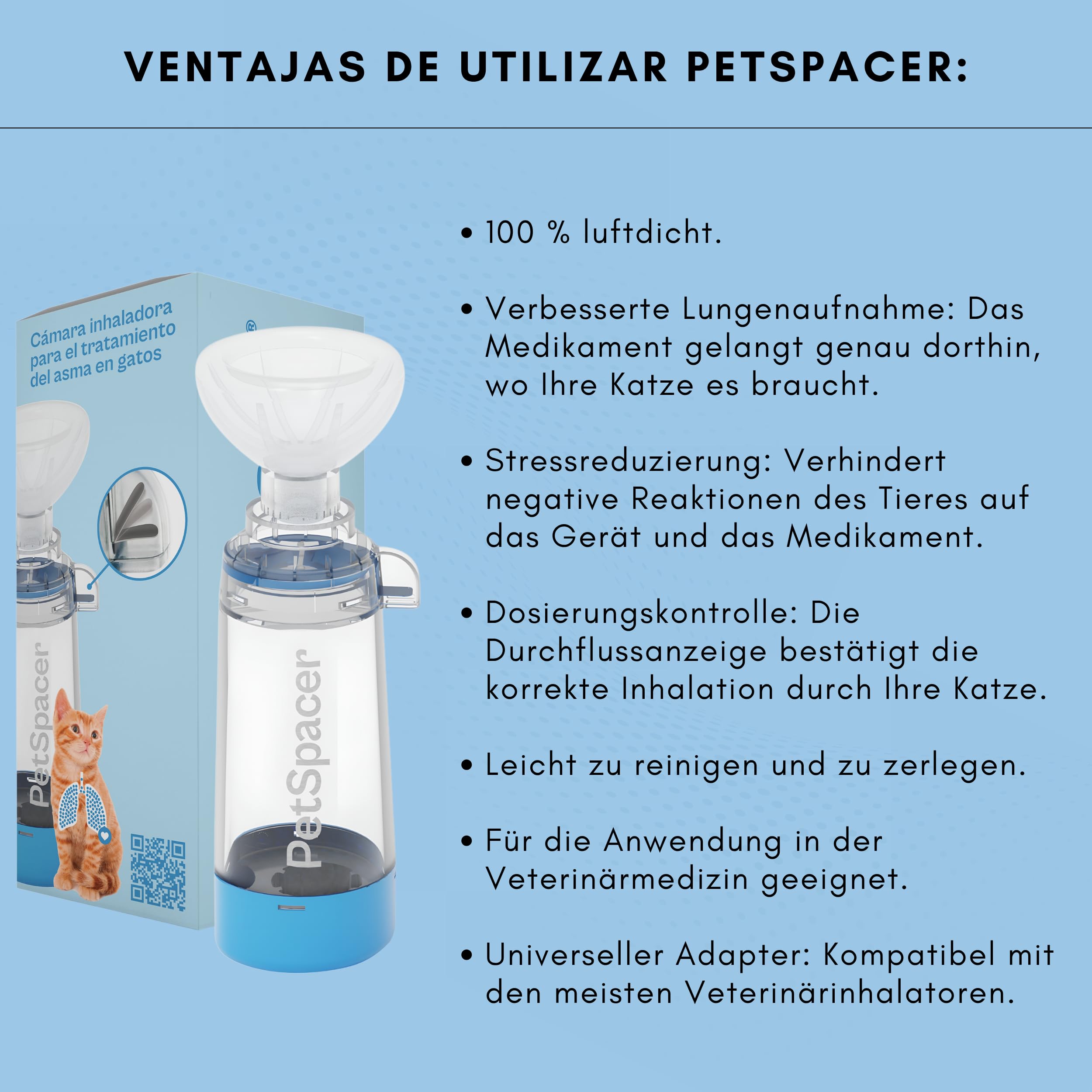 Inhalationsgerät Katze mit InhalationsMaske S M | Tragbarer Inhalator | Geeignet für Asthmaspray und Bronchitis bei Haustieren; nasale und orale Anwendung mit universeller Kompatibilität.