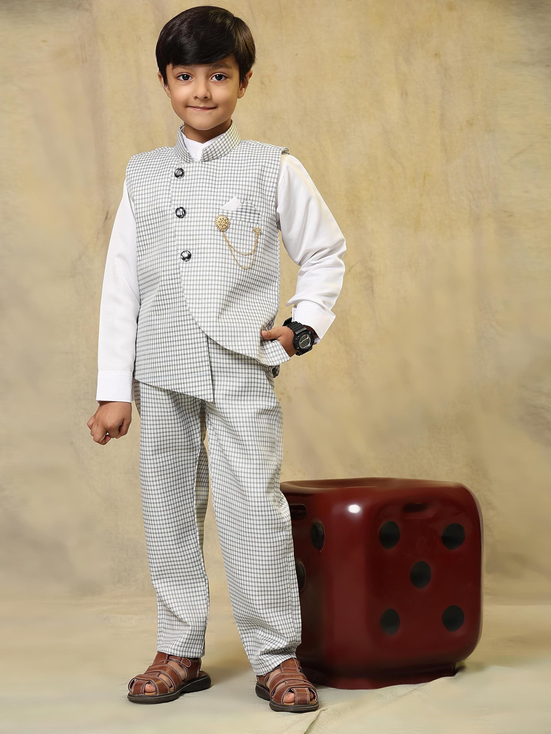 Pro-Ethic Style Developer Boy's 3 Piece Suit Set for Kids Cotton Checked Pattern, Black, 3-6 Years - Image 3 thumbnail
