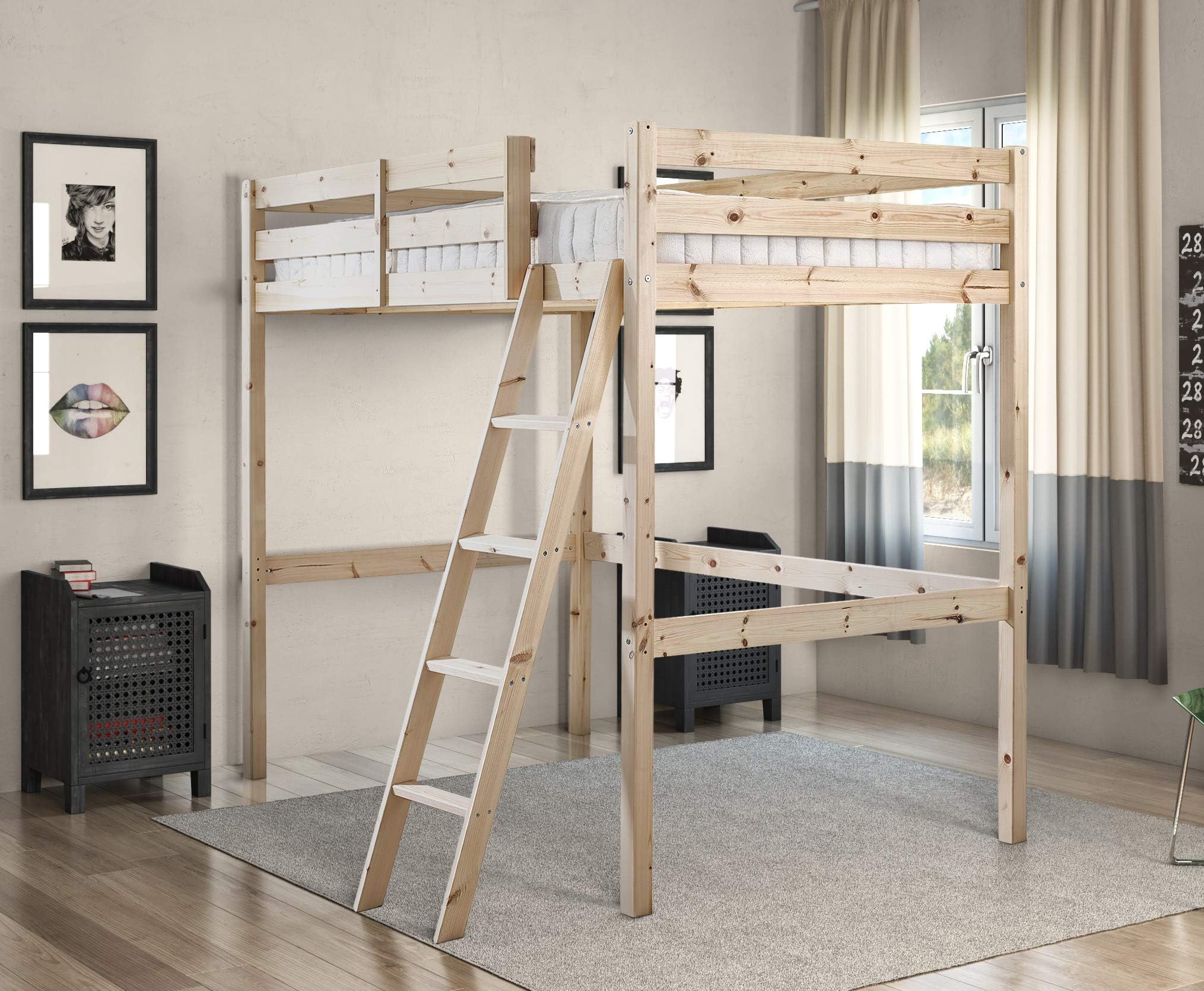Celeste High Sleeper Loft Bunk Bed including Sprung Mattress (15cm), 2ft 6 Single