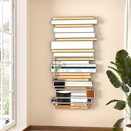 Miniatura 9 de Espejos decorativos para decoración de pared, espejos grandes para decoración de pared, sala de estar, espejos plateados de 24 x 36 pulgadas (marrón