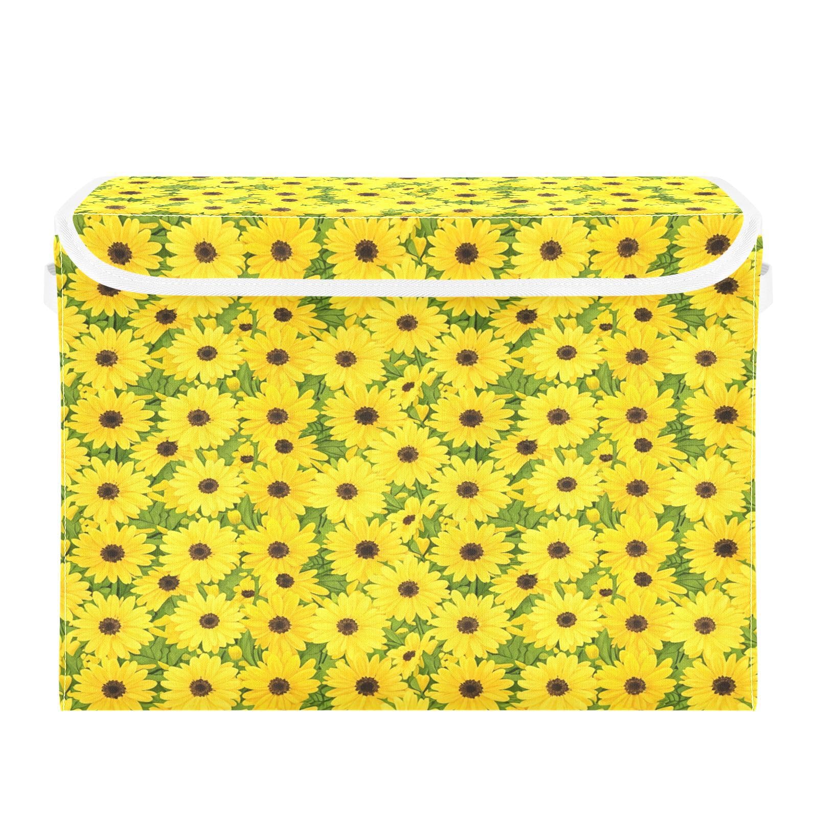Cgiub Sunflowers Storage Bins with Lids Decorative Fabric Storage Boxes with Handles Closet Organiser Foldable Baby Basket for Nursery Bedroom Office
