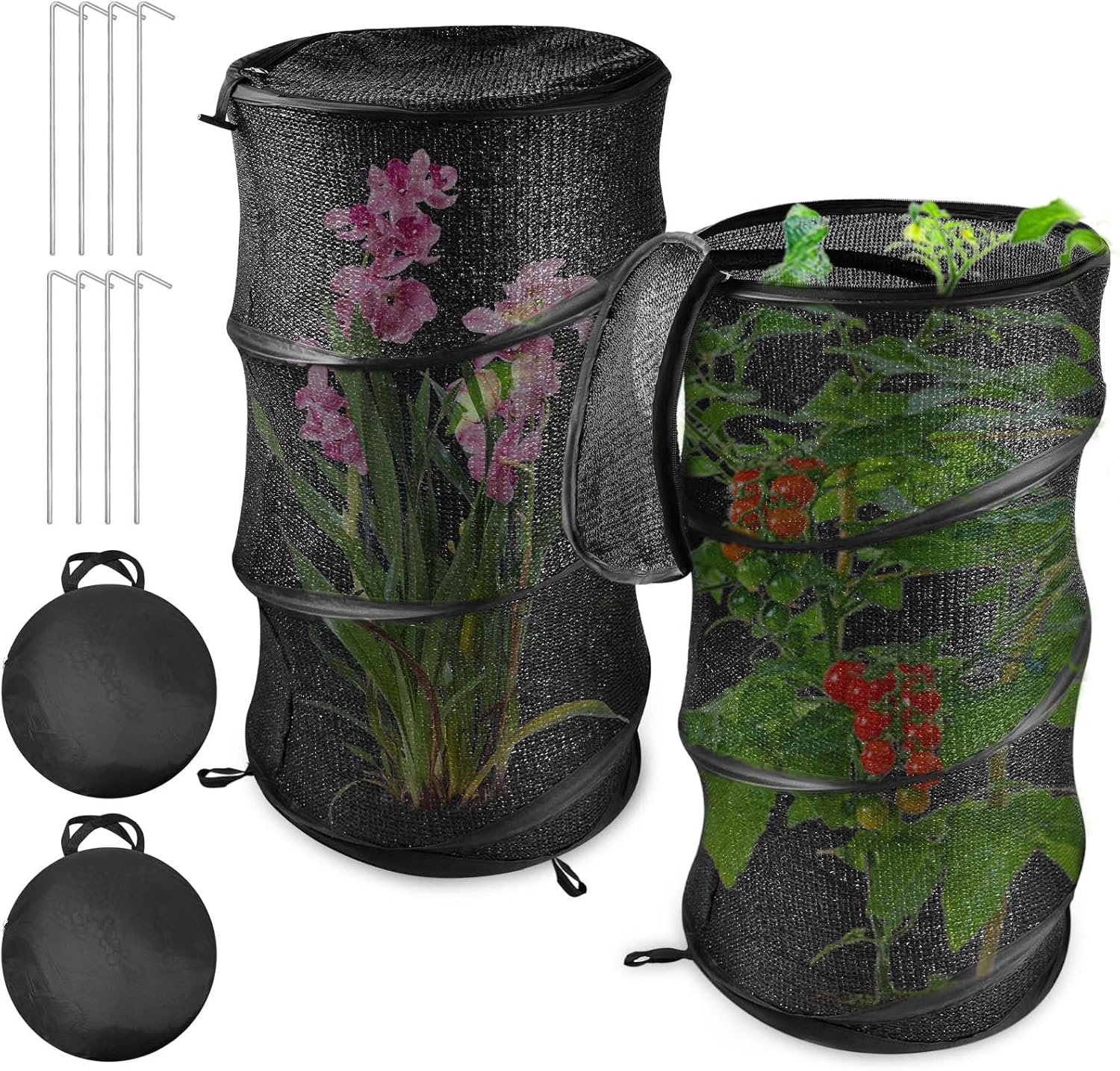 2Pack Pop up Plant Shade Tent Plant Protectors from Insect Animal Garden Sunshade Cloth Net 80% UV Resisitant Sunblock Net with Stakes & Zipper Easy Setup for Mini Vegetable Flower Crop 13"D * 27.6"H