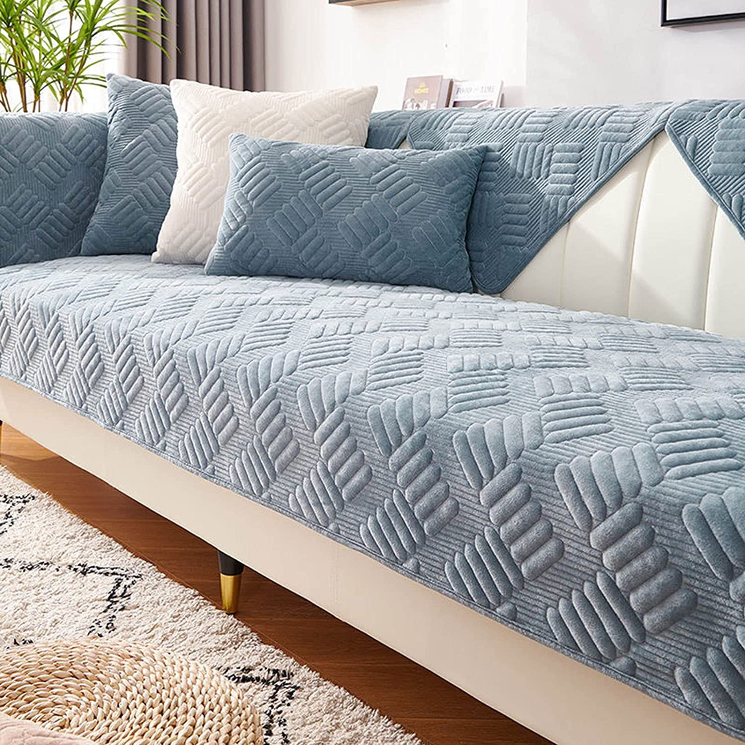 Sofa Slipcover Corner 3/2/1/4 Seater Sofa Cover L Shape Couch Cover Velvet Thick Sofa Protector Anti-slip Reversible Quilted Corner Slipcovers Washable for Sectional Couch ( Color : F , Size : 110x180