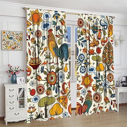 Miniatura 4 de Cortinas de ventana de pollo, ventanas de cocina, sala de estar, dormitorio, cafetería, gallo de granja, pollo, girasol, estilo pastoral, flores y