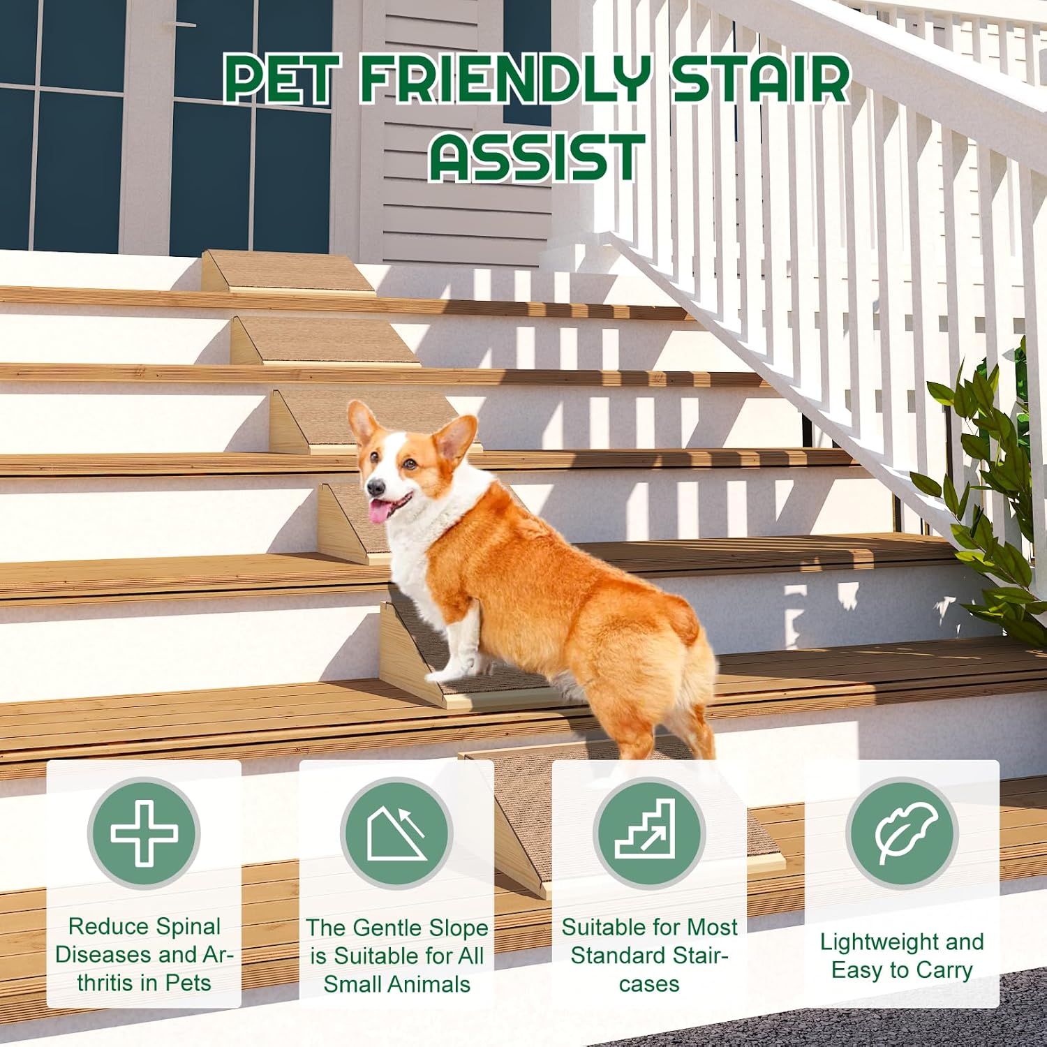 Dog Ramp for Stairs, Non-Slip Dog Stairs, Low-Angled Pet Ramps for Small, Medium Dogs & Cats, Step and Stair Assist for Injured and Older Pets, 2 Pack