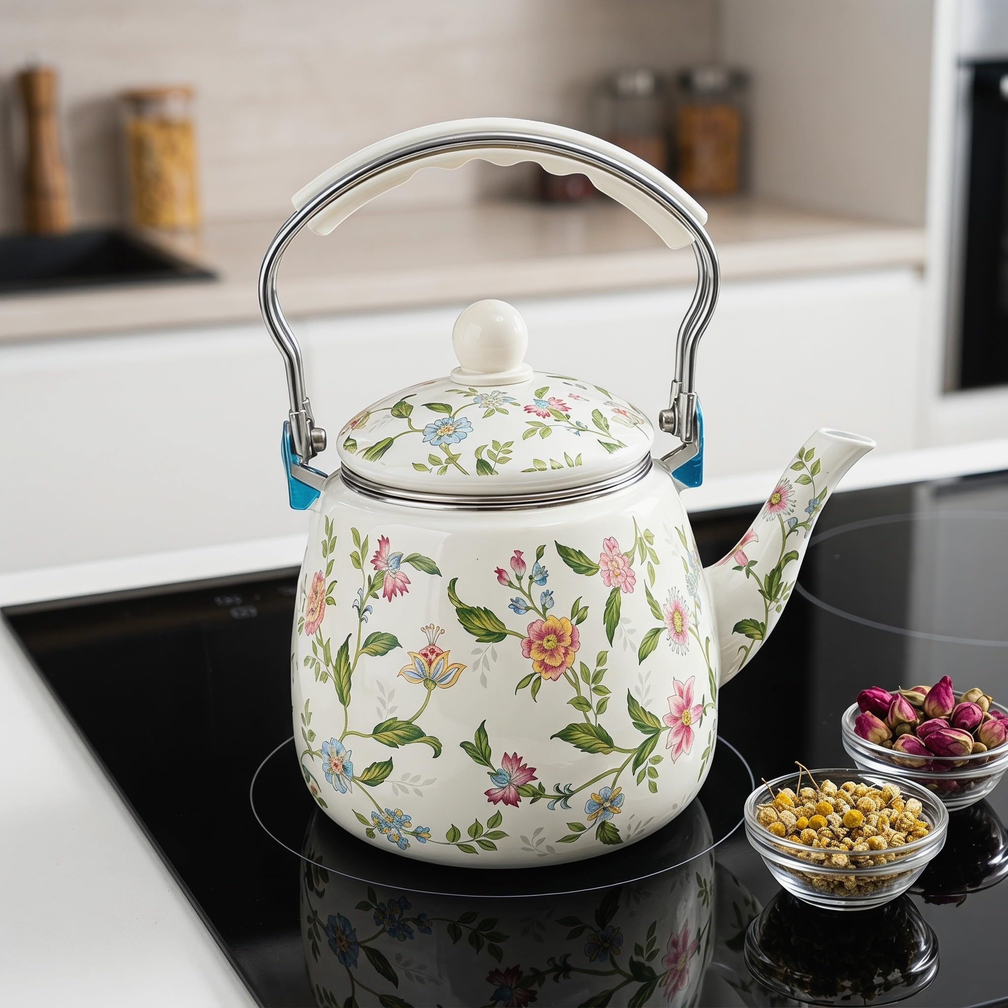 ibasenice Tetera Esmaltada de 3.3l con Filtro de Acero Inoxidable Extraíble y Pared Interior Gruesa Distribución de Calor Mejorada, Adecuado para Preparar Té en Mesa Pequeña