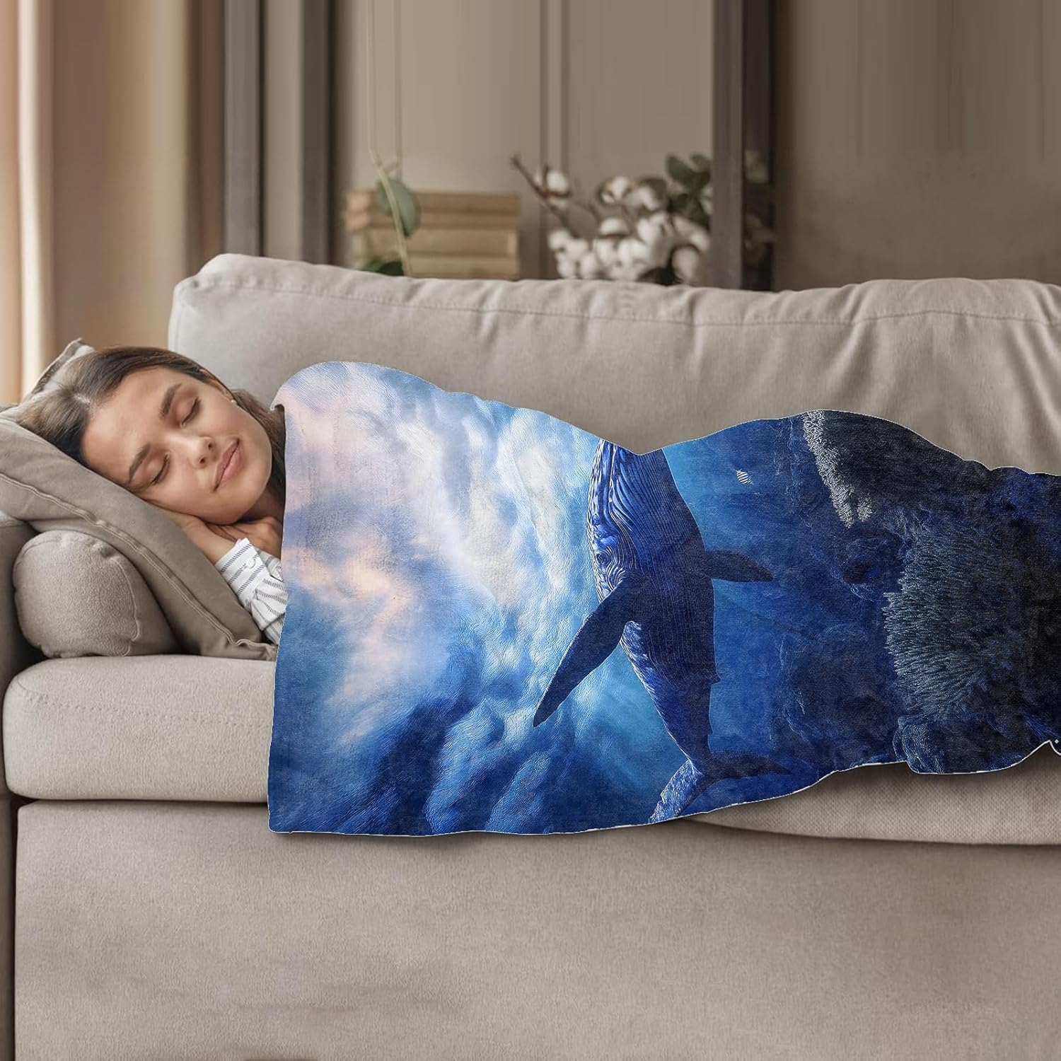Whale Underwater Throw Blanket 50"x60", Ocean Lover Blankets for Couch Bed Decor, Plush Flannel Polyester Whale Gifts for Adults Kids - Image 3