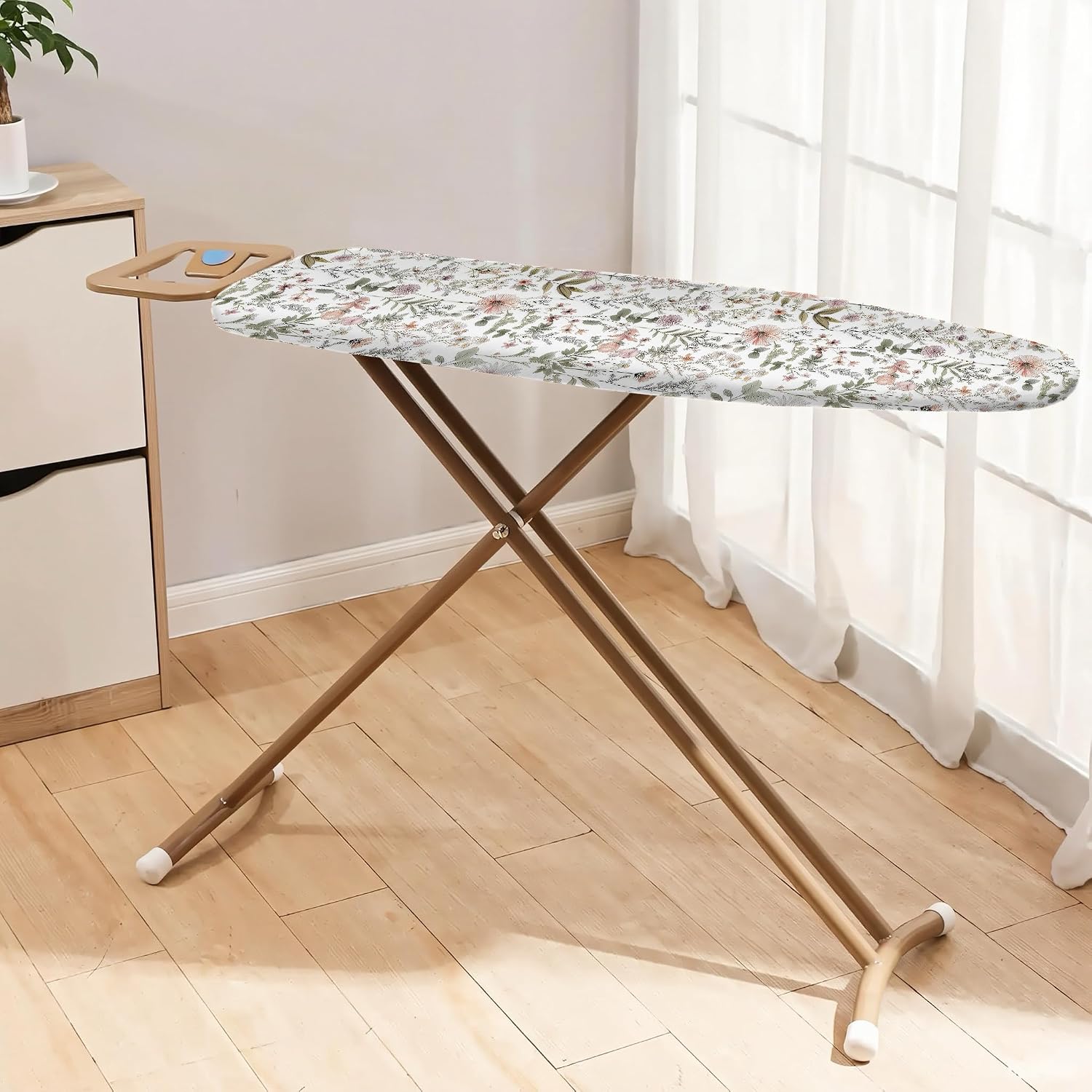 Modern Pink White Green Rustic Wildflower 15"x54" Ironing Board Cover with Padding Cotton Scorch and Stain Resistant Padding Standard Size Heavy Duty Thick Padding Heat Reflective