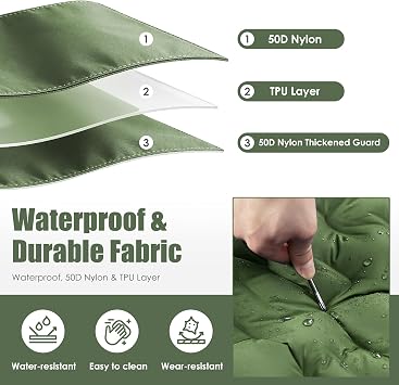 ROPODA Double Inflatable Camping Mattress, Ultralight 2 Person Sleeping Pad with Pillow, Built-in Foot Pump, Waterproof Camping Bed Double with Carry Bag for Hiking, Backpacking, Traveling(Green)