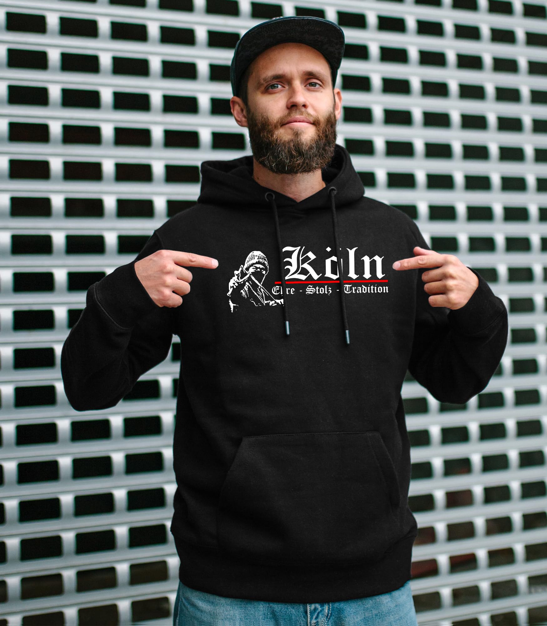 UGLYSHIRT Köln Ehre und Stolz Herren Kapuzenpullover | Cologne Hoodie Sport Fussball Fanartikel Ultra Skyline Südkurve Pullover | M1