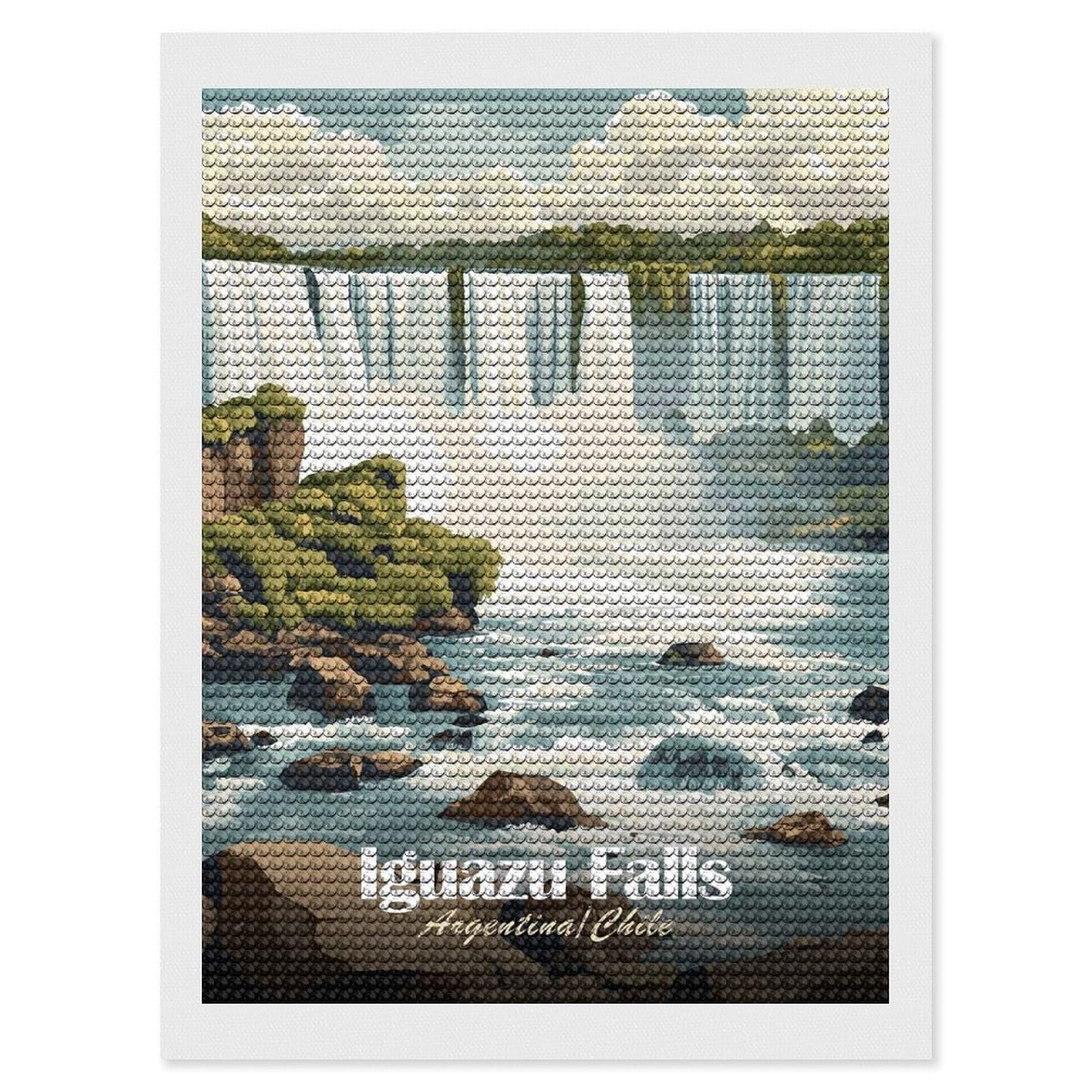 Junmoney Iguazu Falls, ArgentinaChile Diamond Art Kit 12"x16", Holiday Gift Idea, for Women, Easy Handmade Project, Vintage Style Decor, Printed Canvas