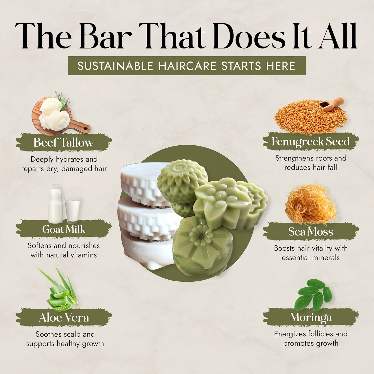 Tallow & Goat milk Shampoo conditioner bars Set- Handmade with rosemary, mint Fenugreek, Moringa- Zero Waste Damaged Hair, Hair growth All -Sulfate free Solid natural Shampoo - Image 3