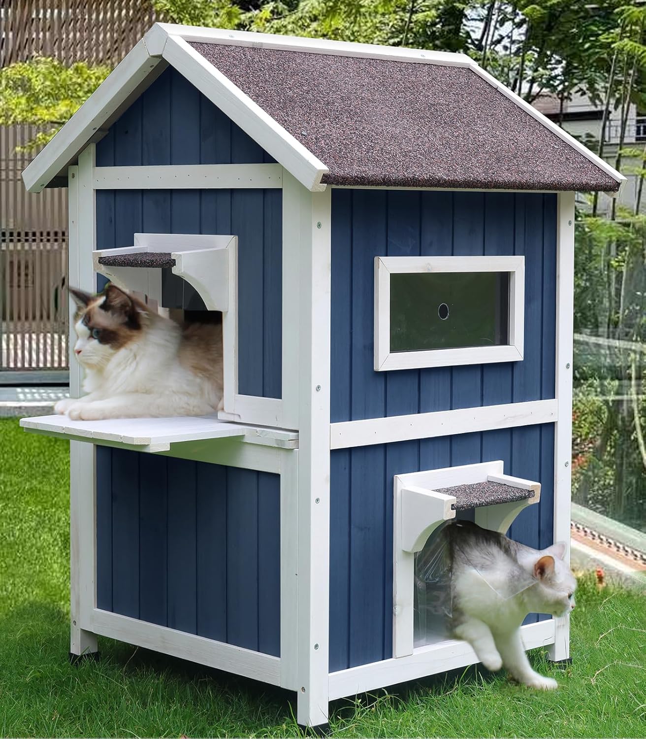 Rockever Outdoor Cat House, 2 Story Outdoor Houses for Feral Cats