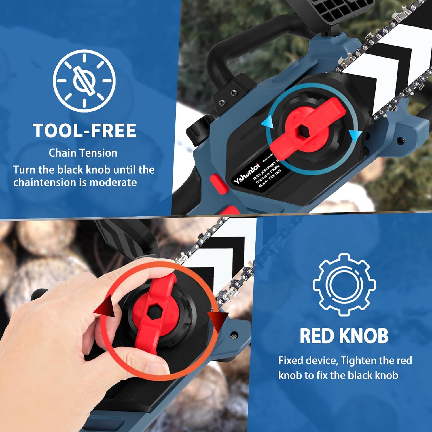 12" Electric Chainsaw Cordless, Brushless Battery Powered Chain Saw with 2 x 4.0Ah batteries, Auto Oiler, Tool-free Chain Tension, Handheld Mini Chainsaw for Wood Cutting Tree Trimming Branch Pruning - Image 6