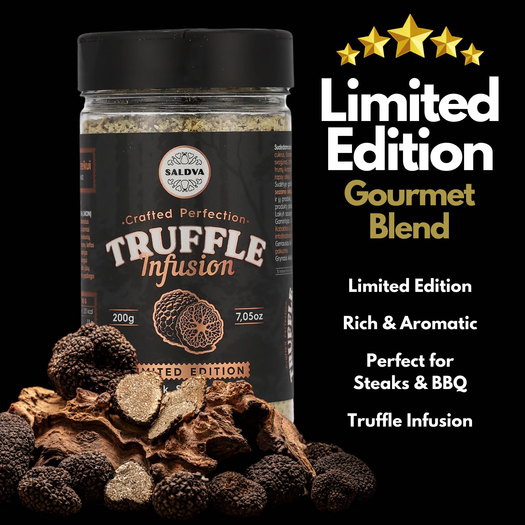 Assaisonnement premium à la truffe pour steak et barbecue – Édition limitée – Infusé à la truffe pour une saveur luxueuse – Mélange unique d'épices – Grand pot (200 g) - 3