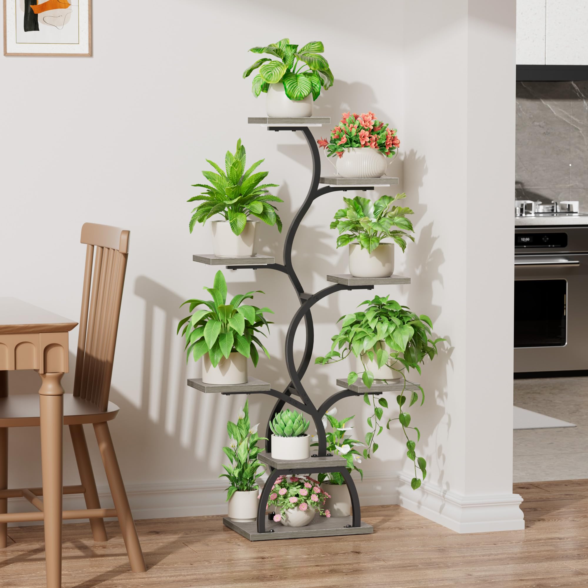 EVAWOO Support pour plantes d'intérieur avec lampe de croissance – Étagère d'angle à 8 niveaux pour plantes, étagère d'angle pour plantes de 124,5 cm de haut avec lumières pour culture en intérieur