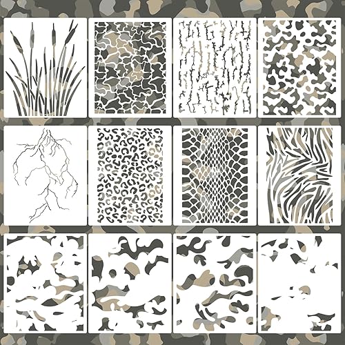 Plantillas de pintura de camuflaje de 12 pulgadas, plantilla de camuflaje para pintura en aerosol, plantillas de camuflaje en capas para pintar en