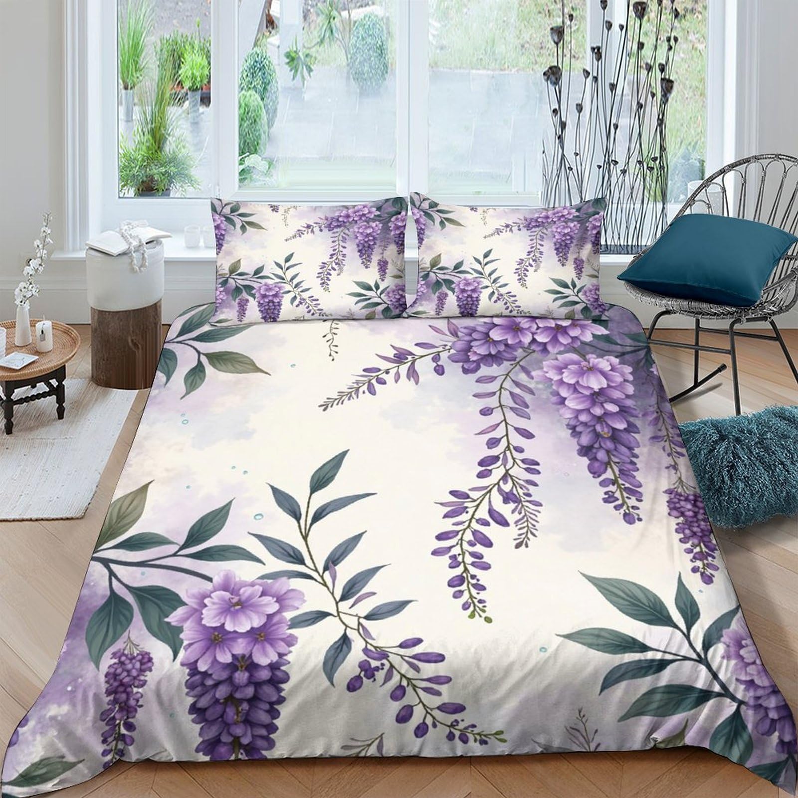 Ctjqhvkz Style-4 3D Printed Wisteria Lavender Fitted Sheet Microfiber Soft Bed Cover Anti-Slip Washable For Bedroom Guest Room Decor Single（135X200cm）
