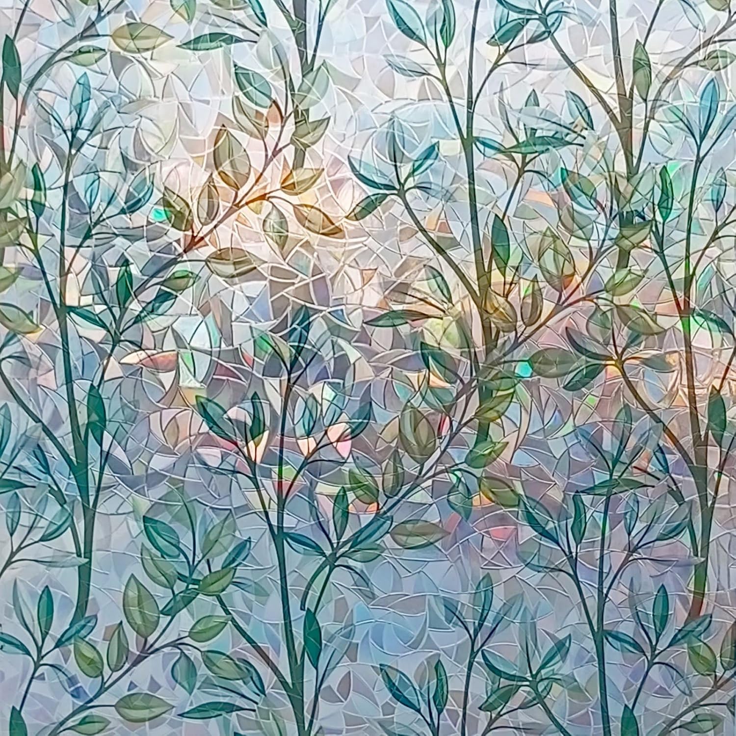 Jahoot Rainbow Window Privacy Film Stained Glass Window Tint Film Decorative Sticker Vinyl for Home and RV Heat Control UV Block Non-Adhesive Peel and Stick Glass Door Clings Reusable, 35.4"X78.7" 35.4*78.7inches(90*200cm) Green Vine