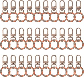 sourcing map 30 llaveros con cierre de pinza de langosta giratorios, aleaciones de zinc, coloridos llaveros con gancho a presión, anillos divididos planos para manualidades, joyería, color marrón