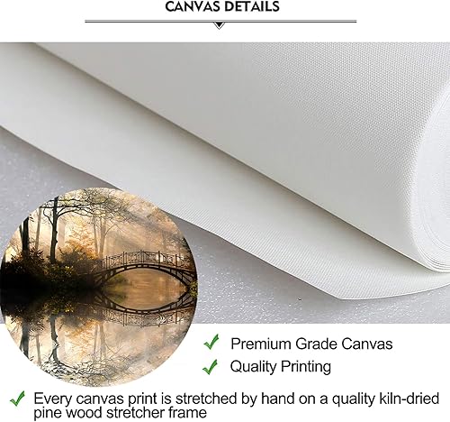 Miniatura 6 de iKNOW FOTO 3 piezas de lienzo de árbol del bosque, arte de pared, puente sobre lago, pintura de otoño, árbol, bosque, paisaje natural en el parque,