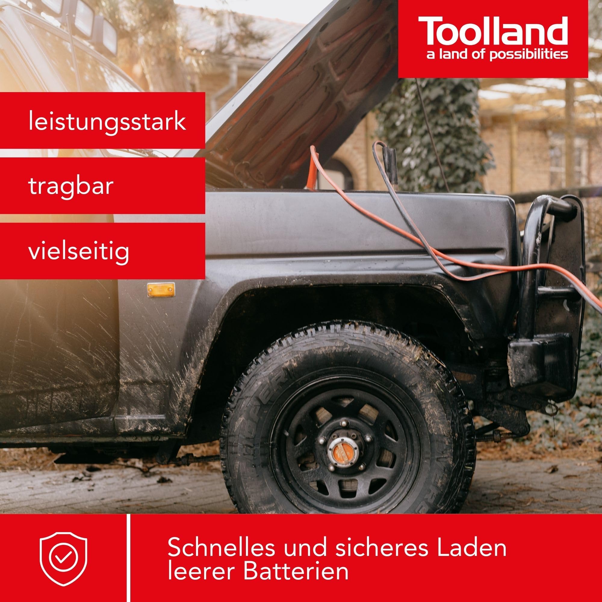 Toolland Batterieladegerät 12V 24V 7A, mit Starthilfe 9A, für Blei- und Gel-Akkus 25-135Ah, Amperemeter, Überlastschutz, Metallgehäuse, für Motorrad Traktor Auto Transporter kleines Boot