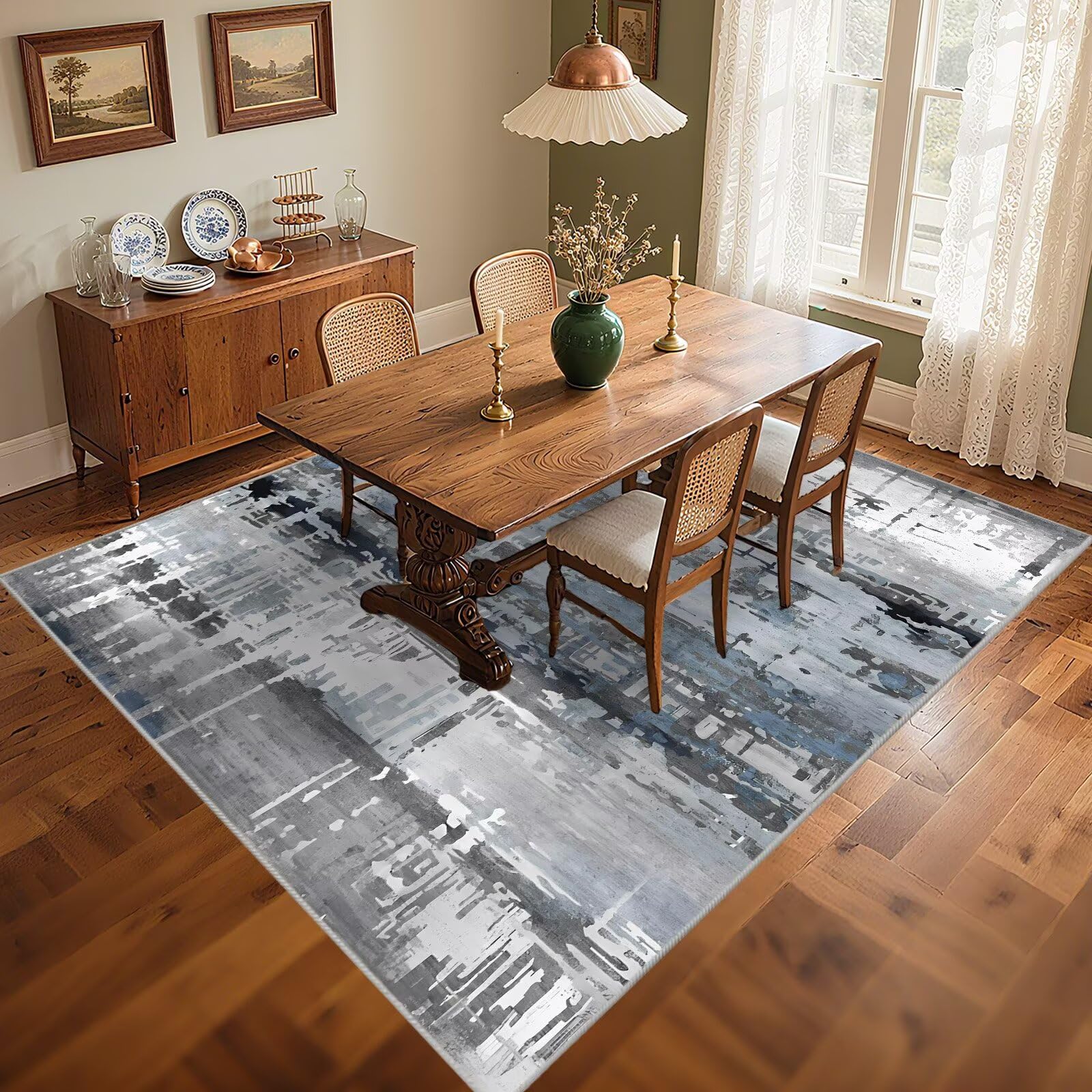 Schlafzimmer antiscivolo Teppich 120 x 140 cm, grigio blu, verblasstes design für Küche & Balkon, Rutschfeste Teppiche für Wohnräume, Modernes Dekor & Komfort