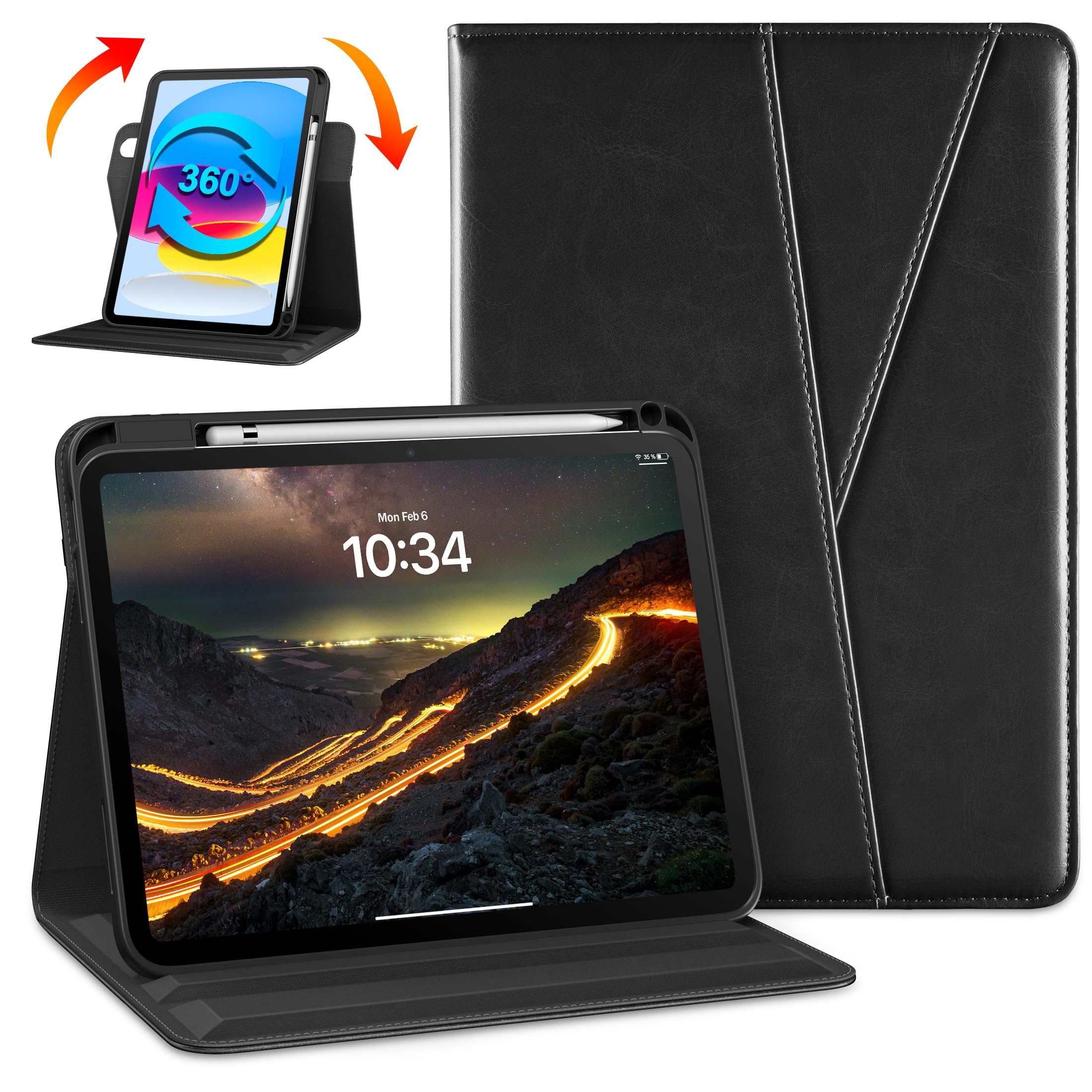 DTTO Rotating Case for iPad (A16) 11th Generation 11 Inch 2025, iPad 10th Generation 10.9 Inch 2022, 360 Degree Swiveling Premium Leather Folio Stand