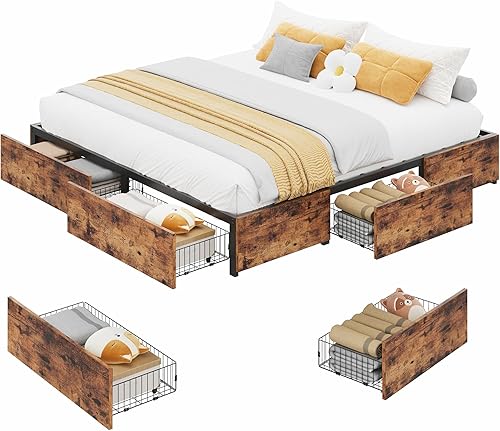 Miniatura 9 de LIKIMIO King Bed Frame with Storage, 4 Drawers and Heavy Strong Metal Support Frames, Solid Stable, Noise-Free, No Box Spring Needed, Easy Assembly,
